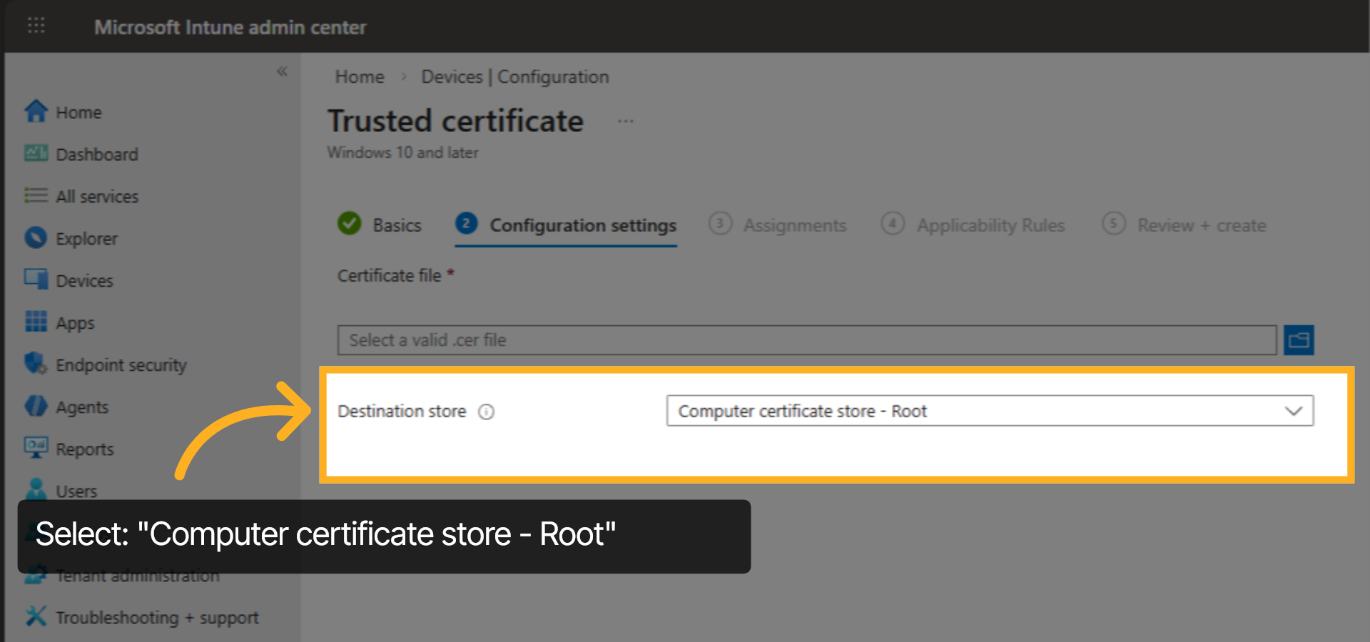 Intune: Trusted Certificate - Computer Certificate Root Store