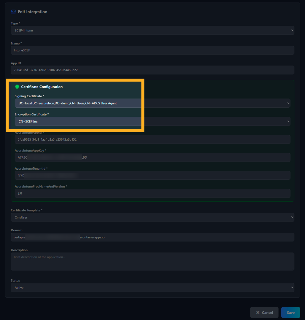 SCEP4Intune Certificate Config