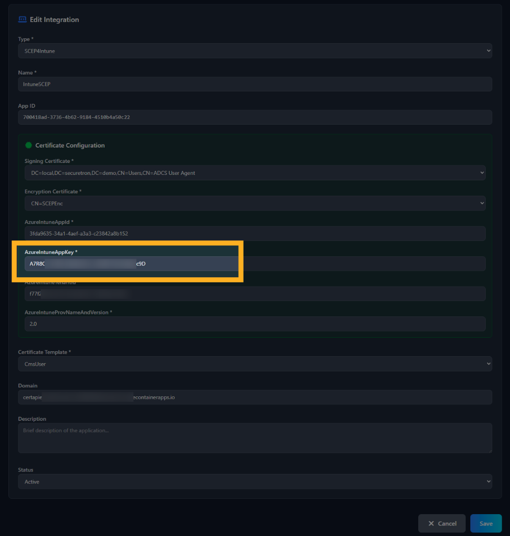 SCEP4Intune Azure App Secret Value