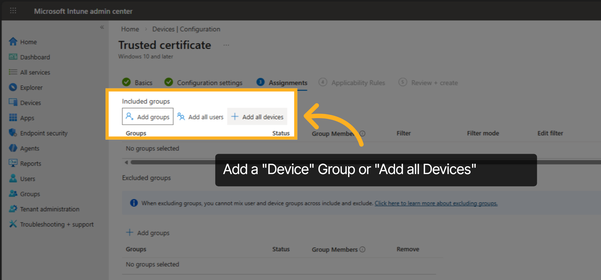 Intune: Trusted Certificate Assignment
