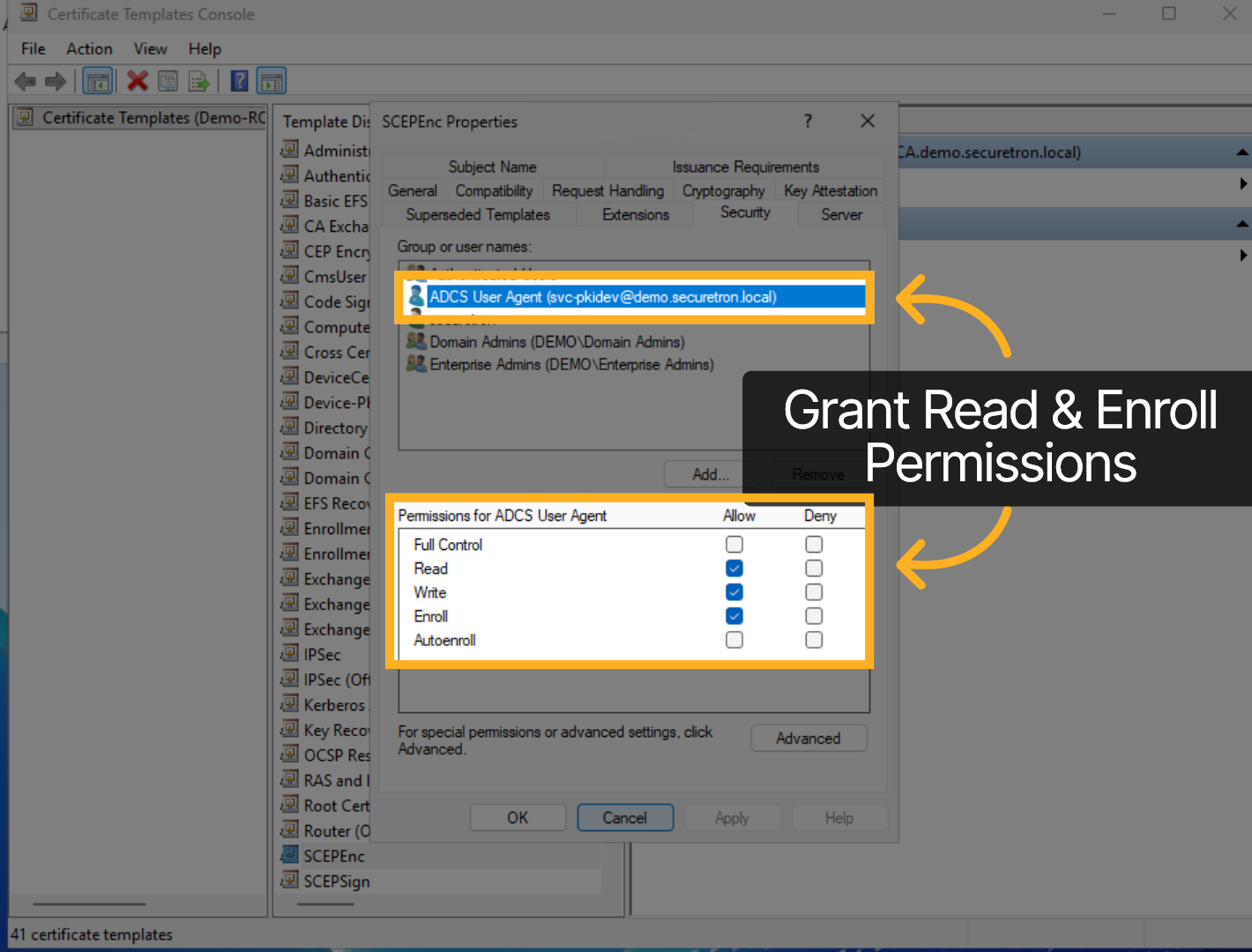 Certificate Template Permissions