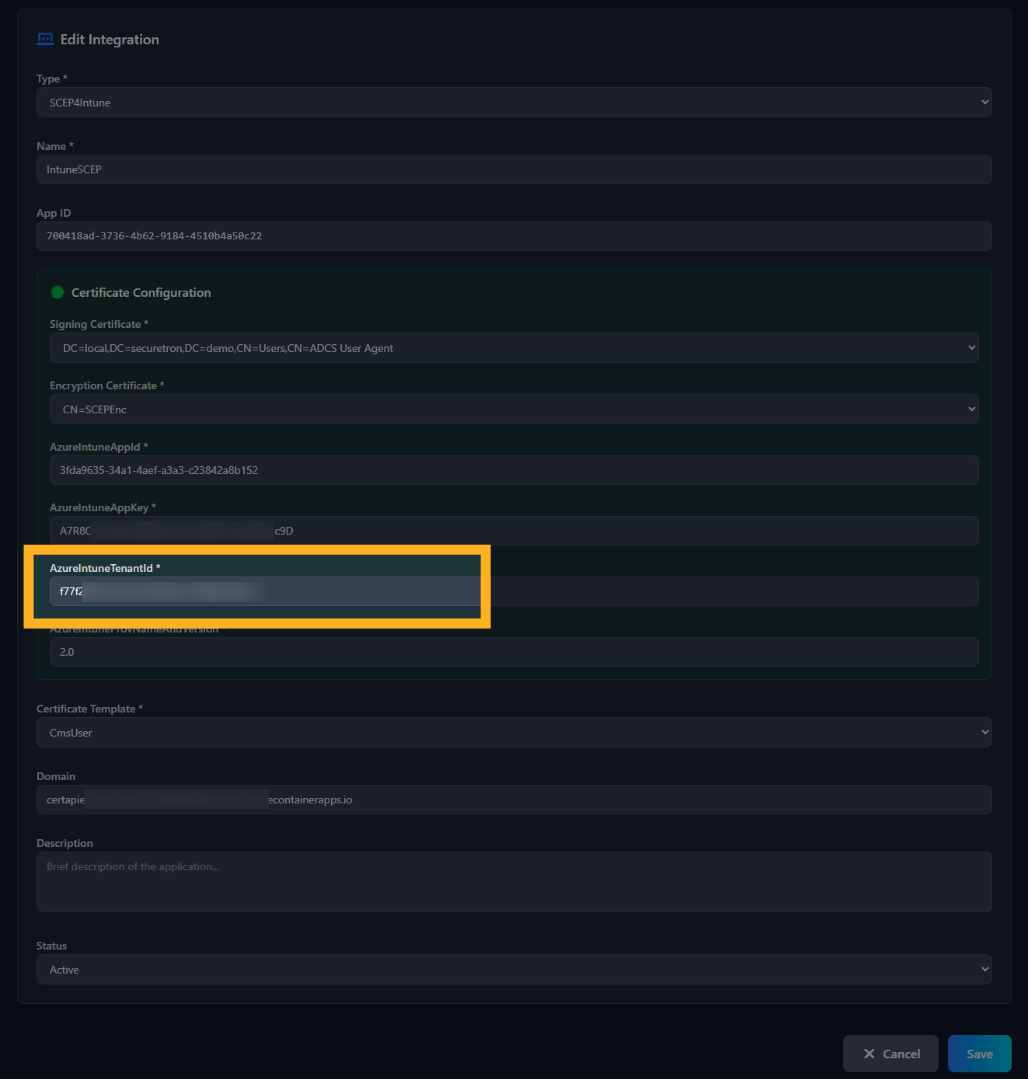 SCEP4Intune Azure Tenant ID