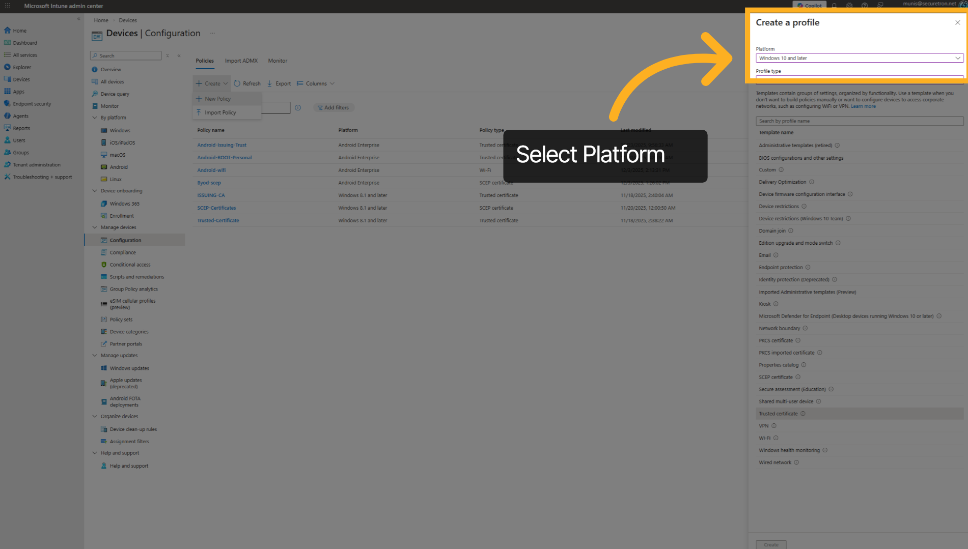 Intune: Device Configuration - Platform