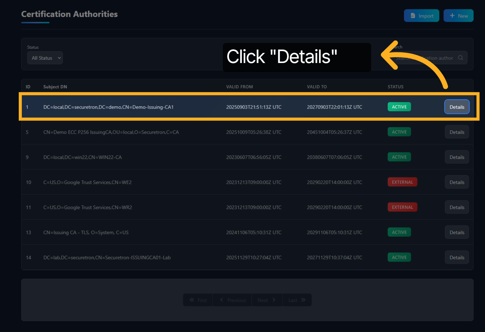 Certification Authorities Details