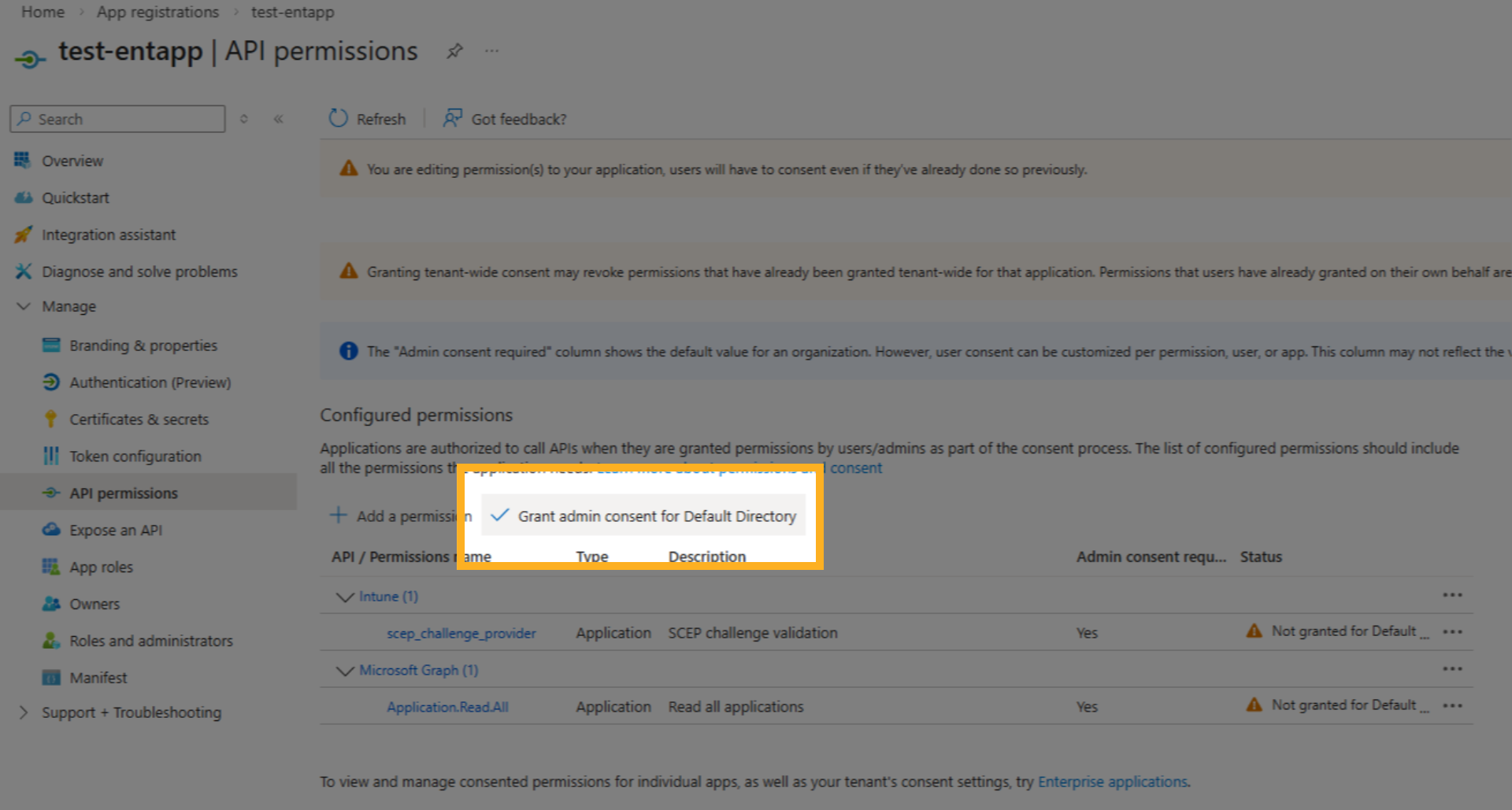 Azure: App - Grant Admin Consent