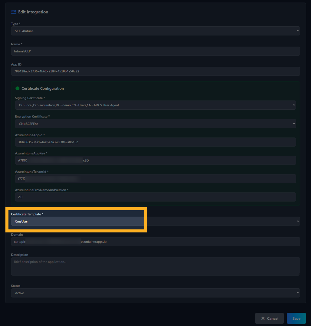 SCEP4Intune Certificate Template