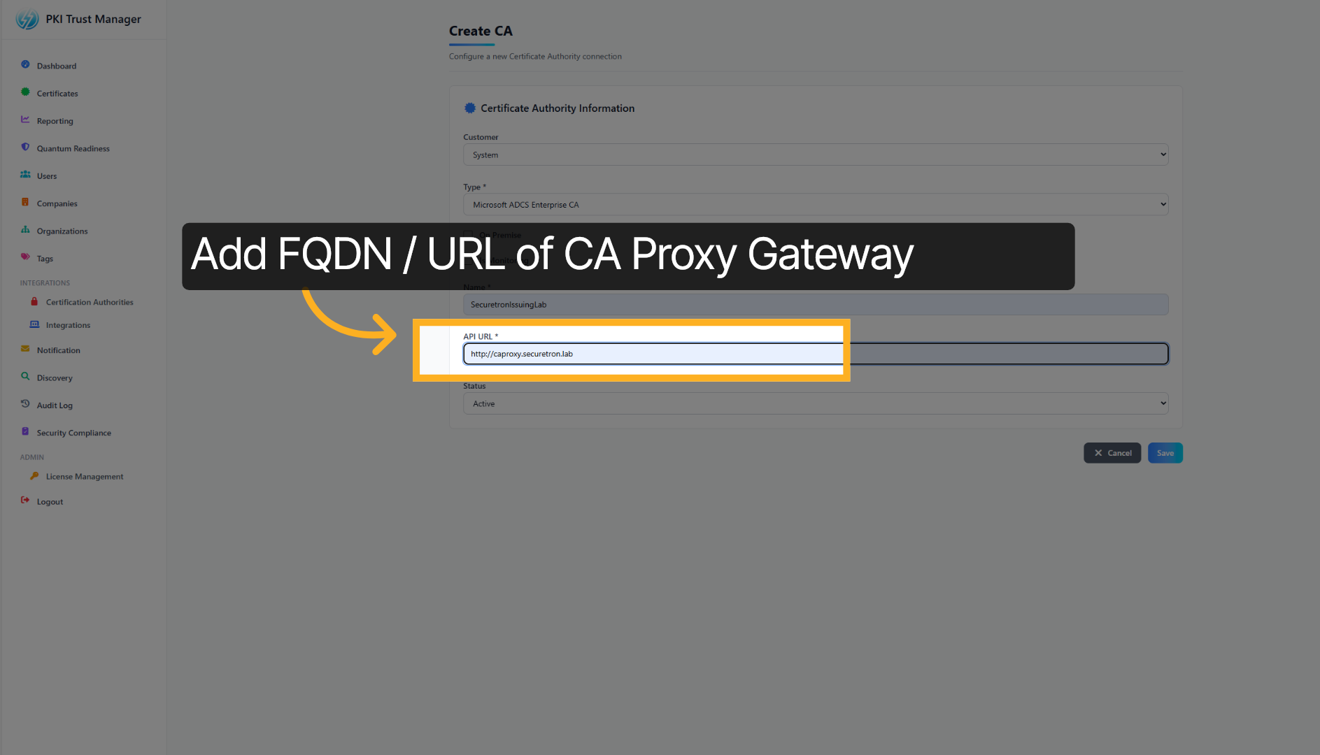 Specify Proxy Gateway URL