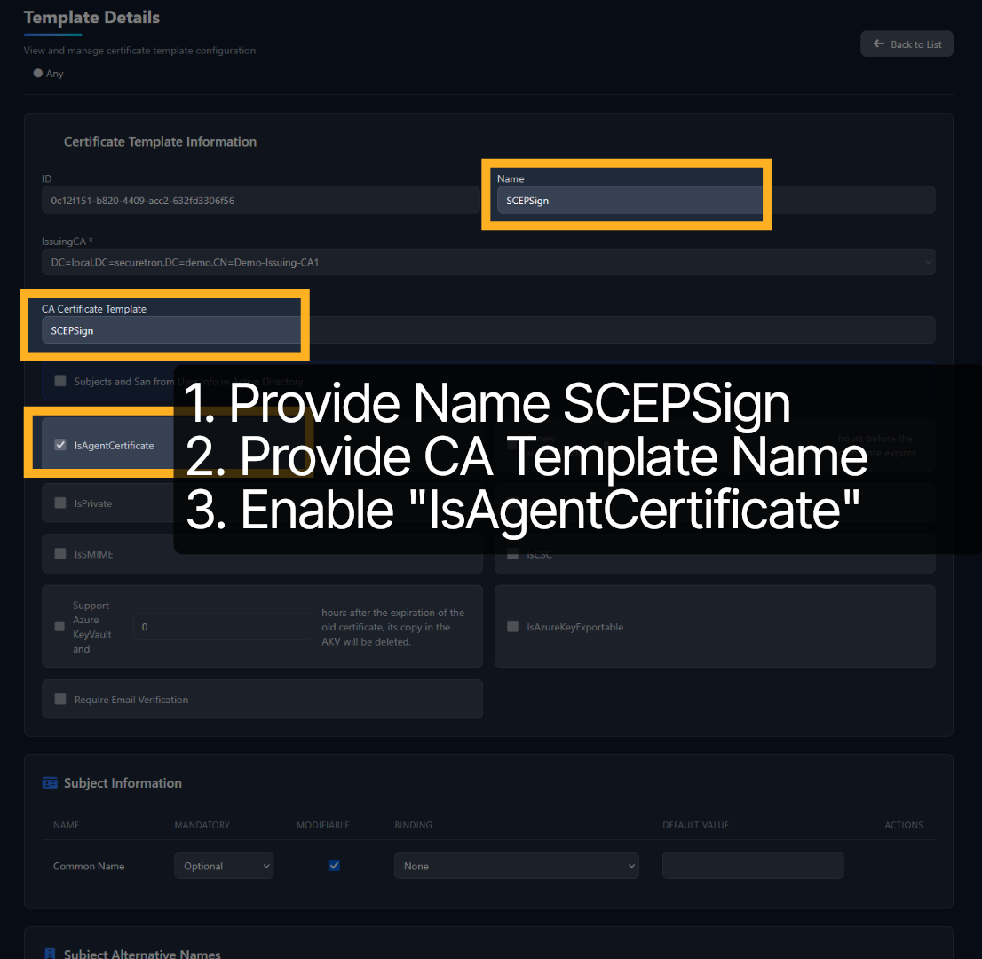 SCEPSign Template Configuration
