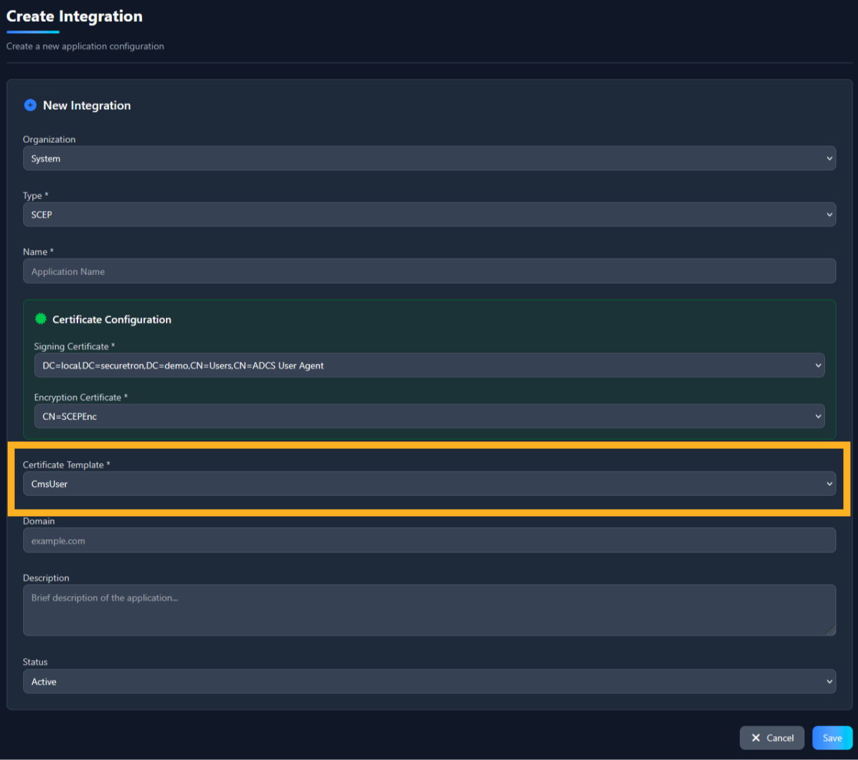 SCEP Certificate Template