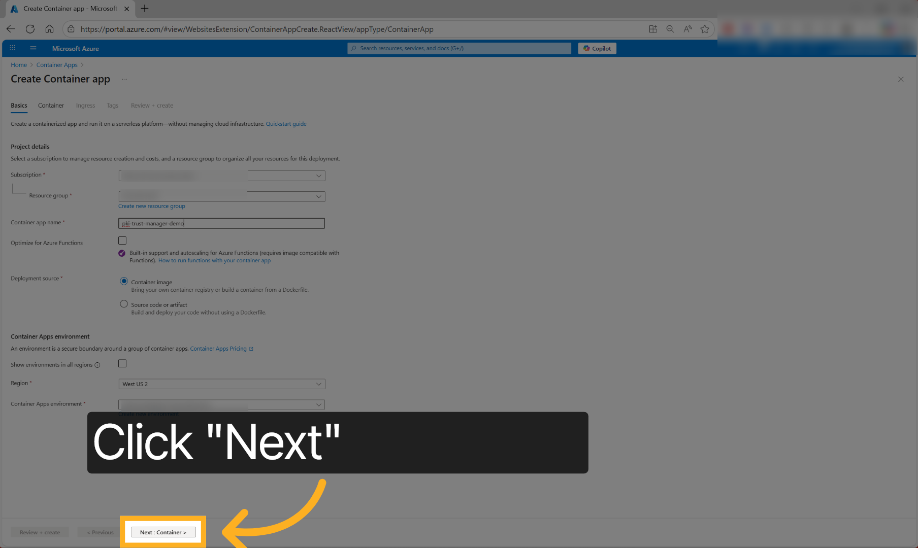 Proceed To Container Settings