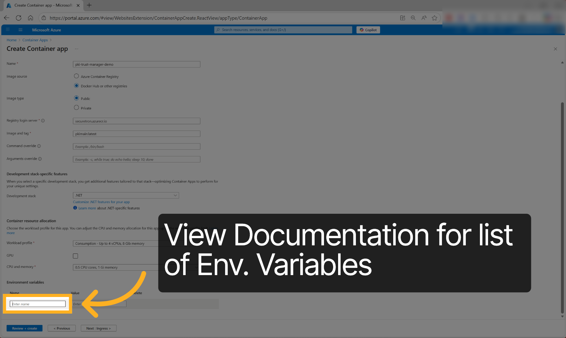 Select Environment Variable Name