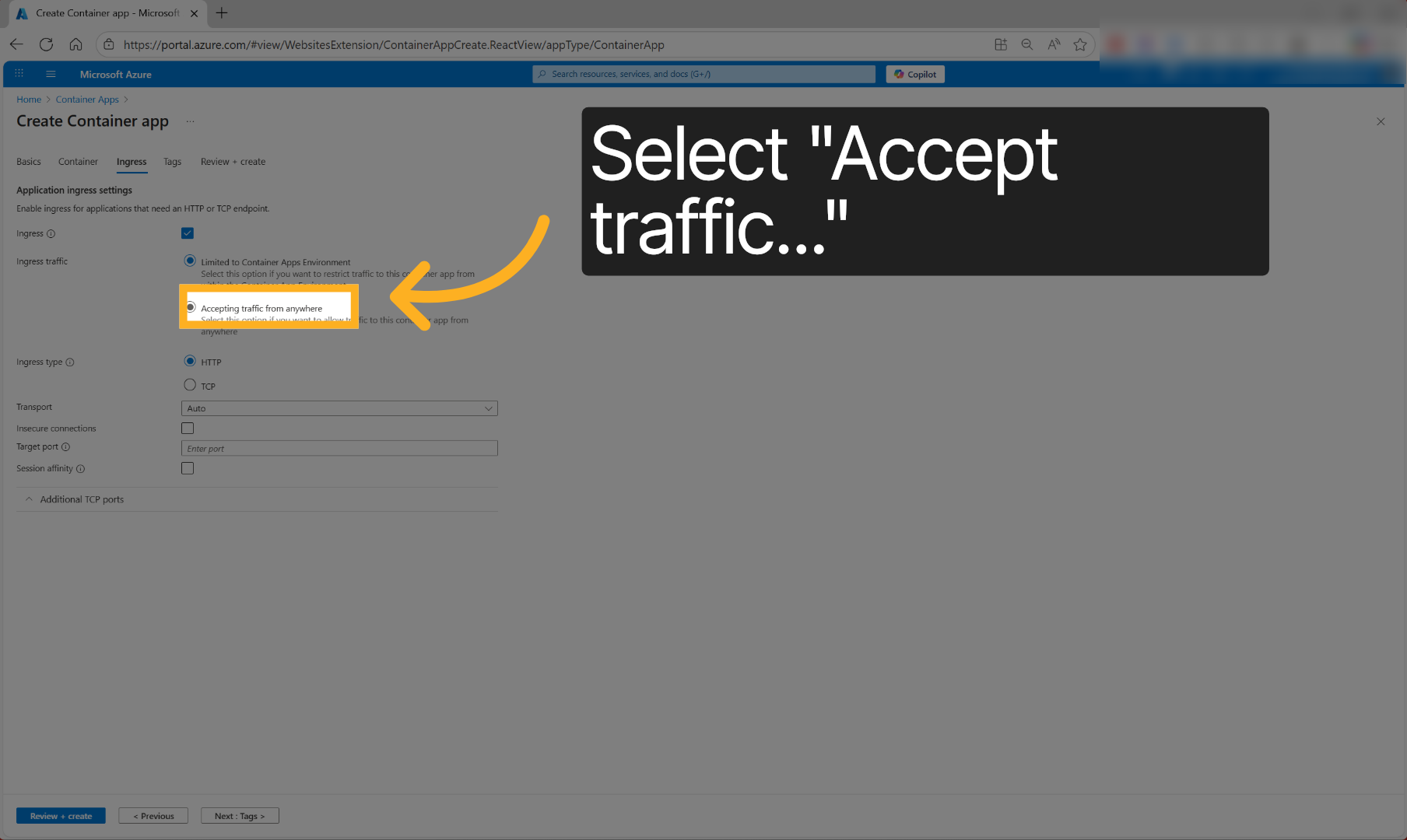 Select Ingress Traffic Option
