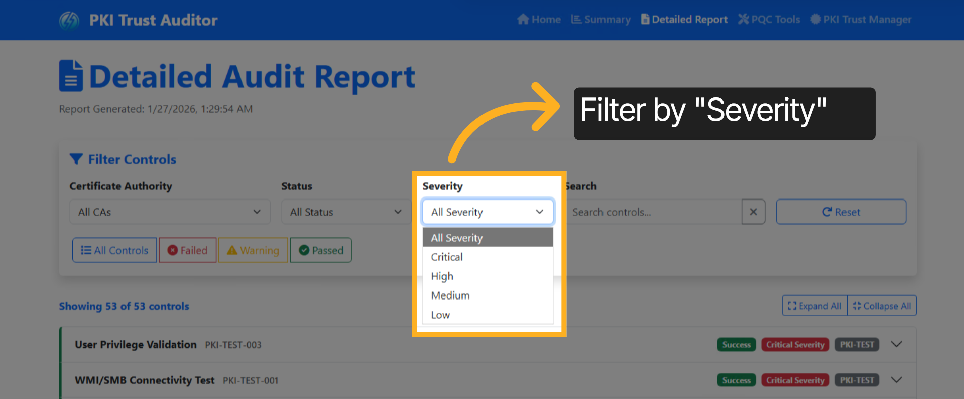Filter Control: Severity