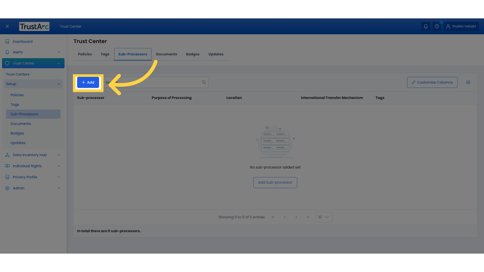 Click 'Sub-Processors' and 'Add'