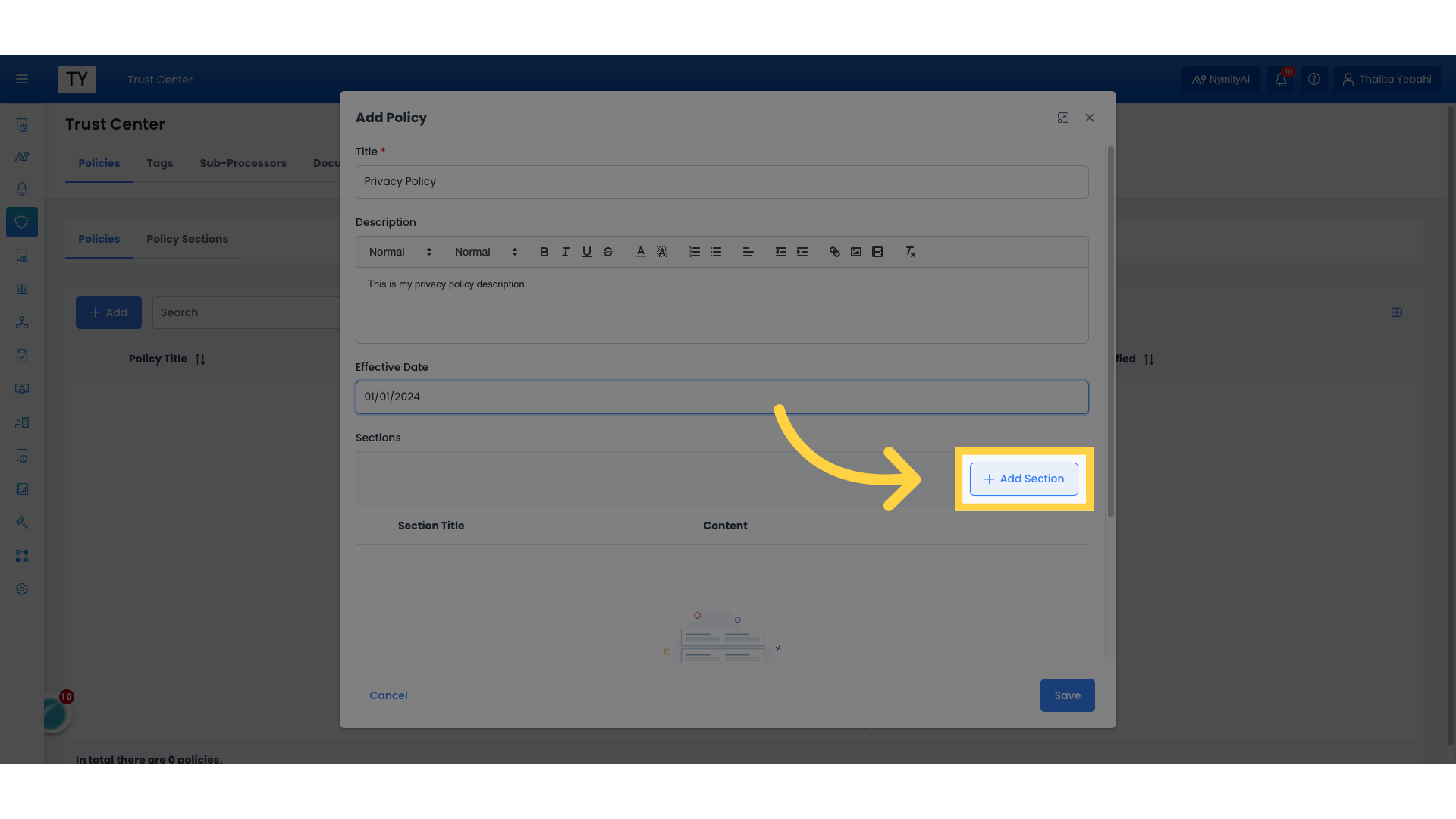 Click 'Add Section'