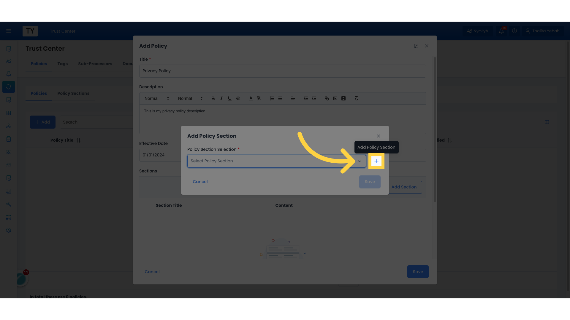 Click 'Add Policy Section'