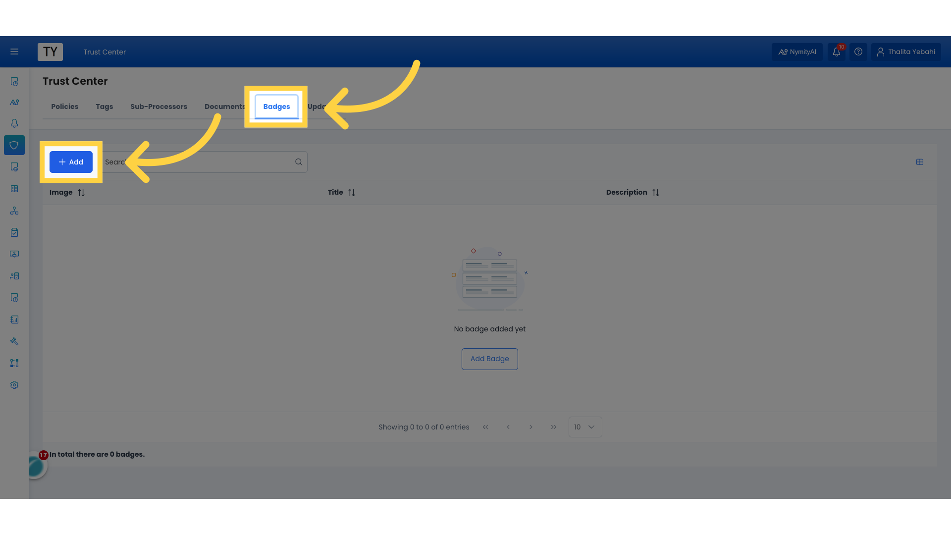 Click 'Badges' and 'Add'