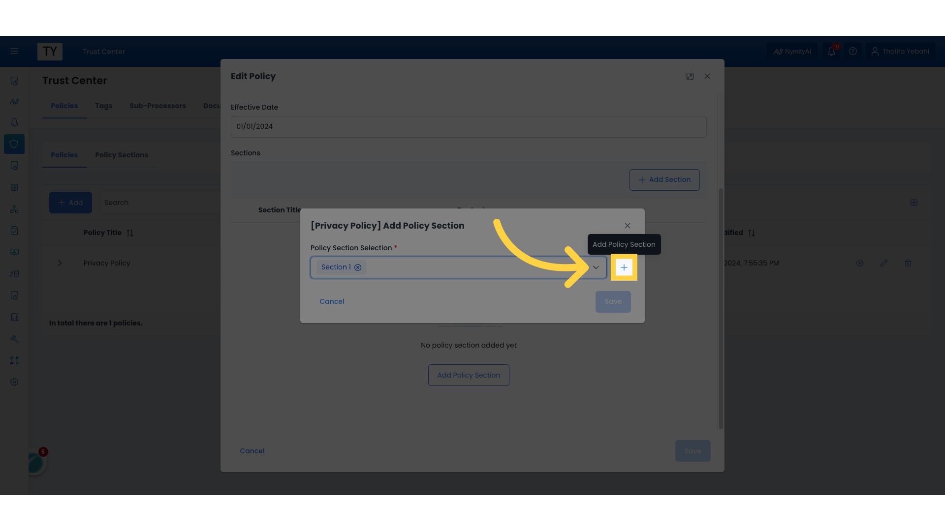 Click 'Add Policy Section'