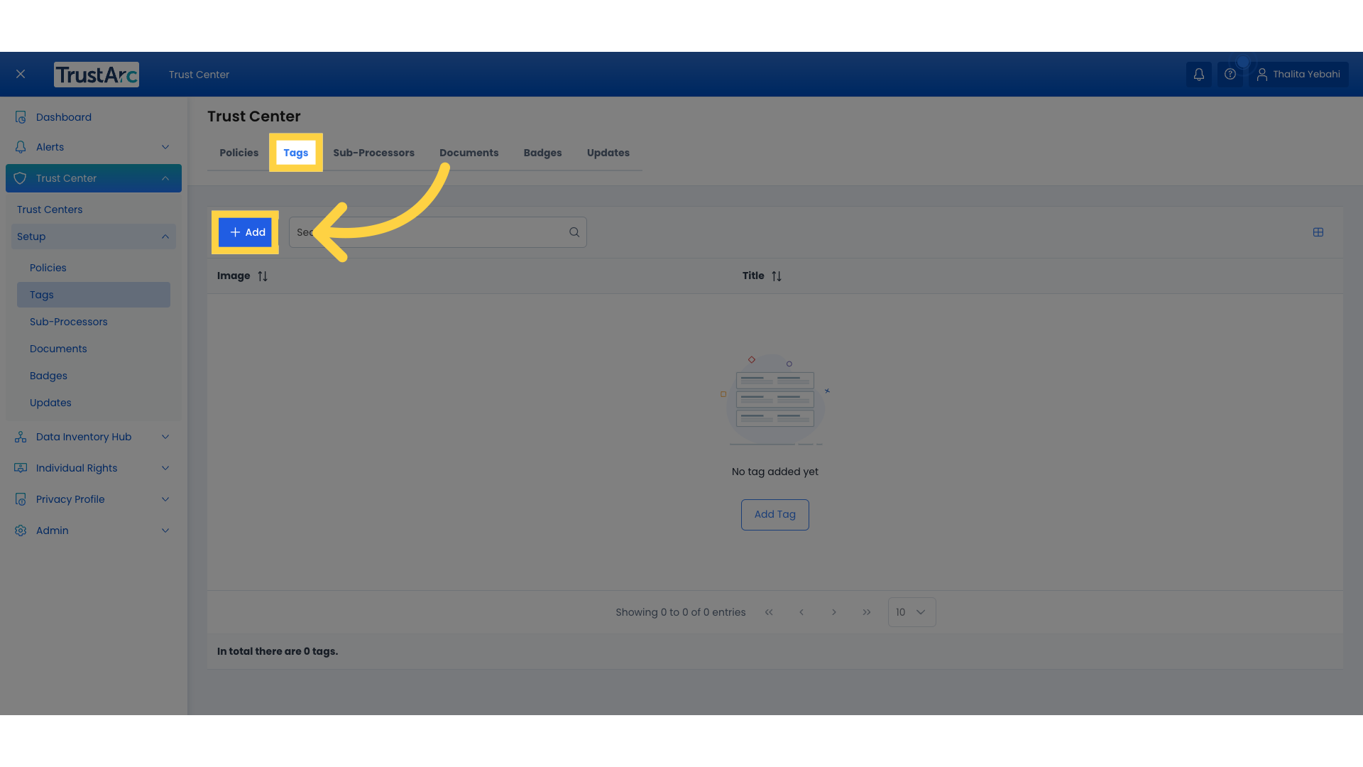 Click 'Tags' and 'Add'