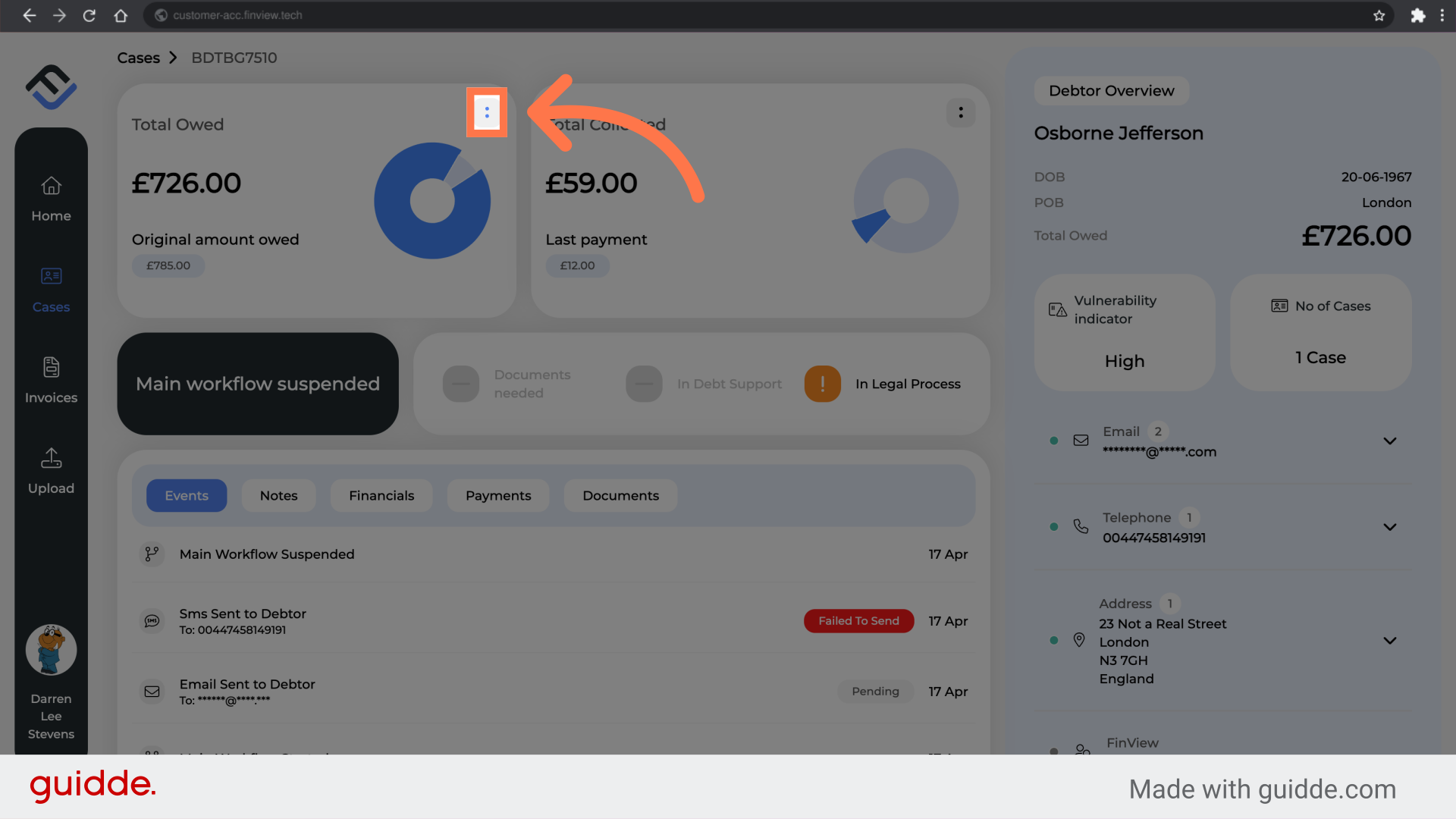 Navigate to the 2 dots in the total owed box.