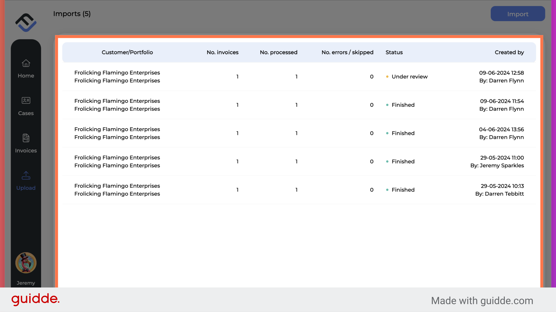 List of invoices