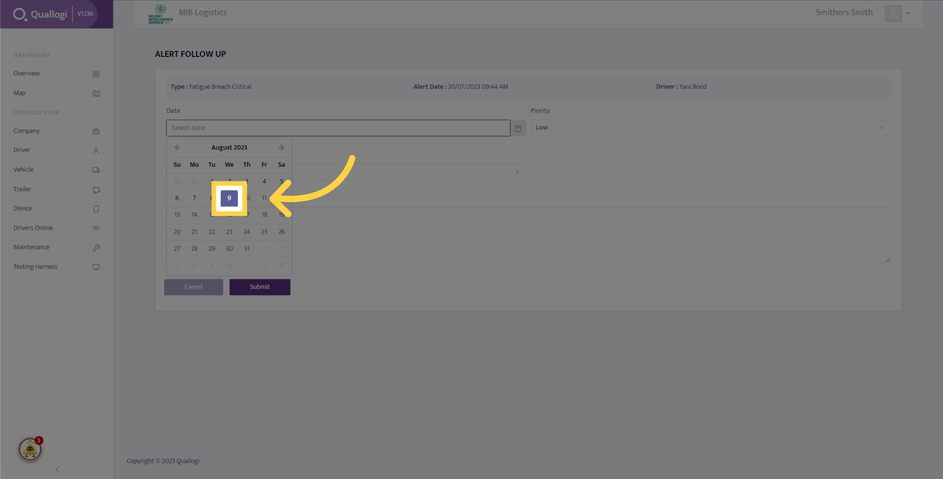 Click on the date you are completing the close off