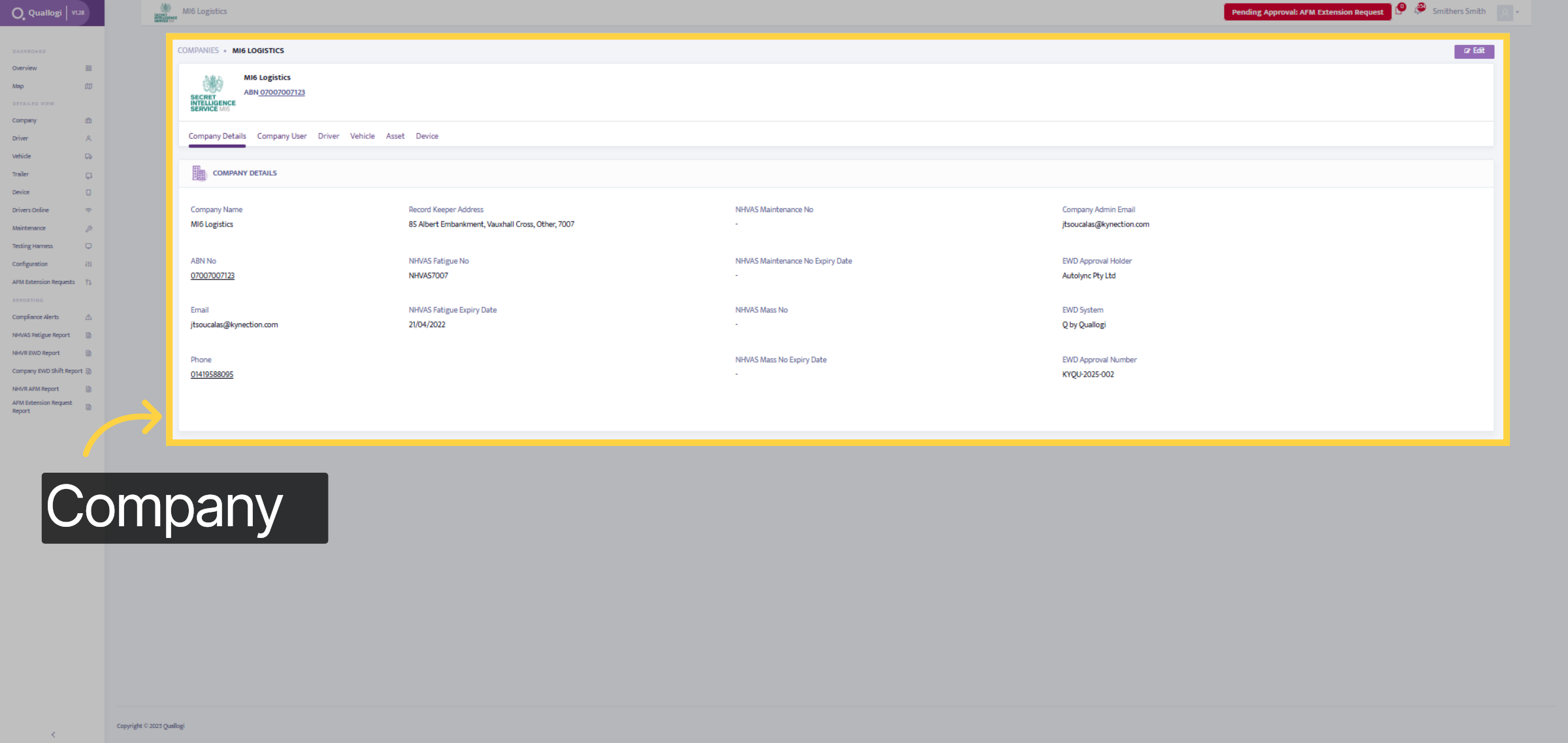 Company Tab