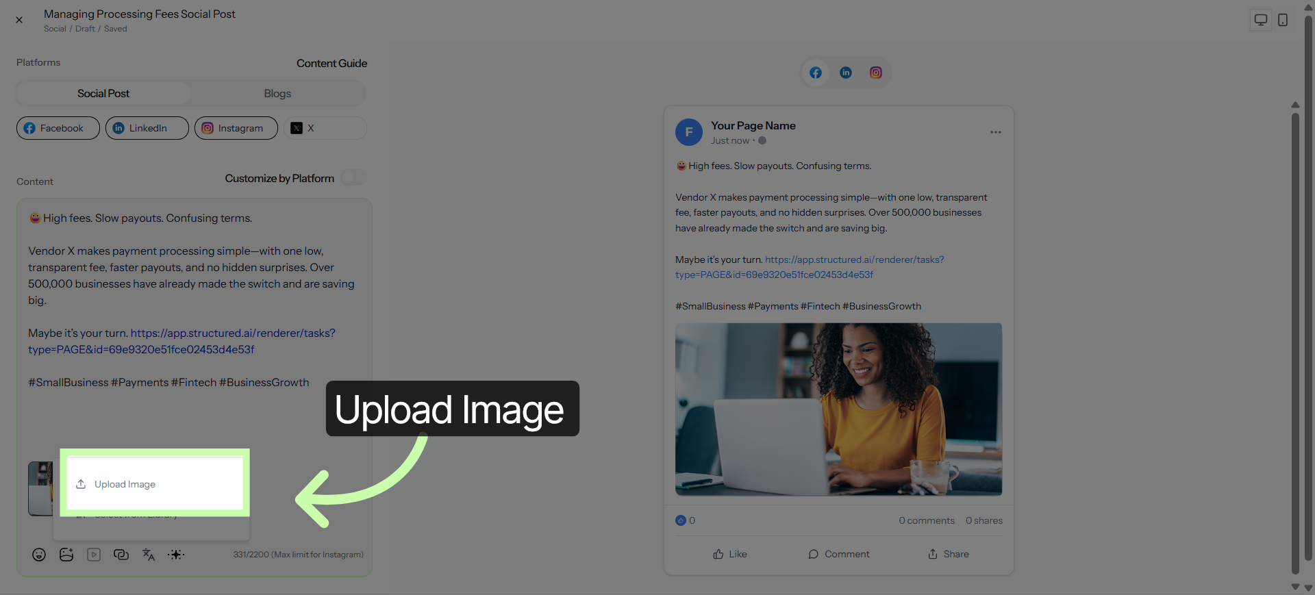 Open Image Upload Options