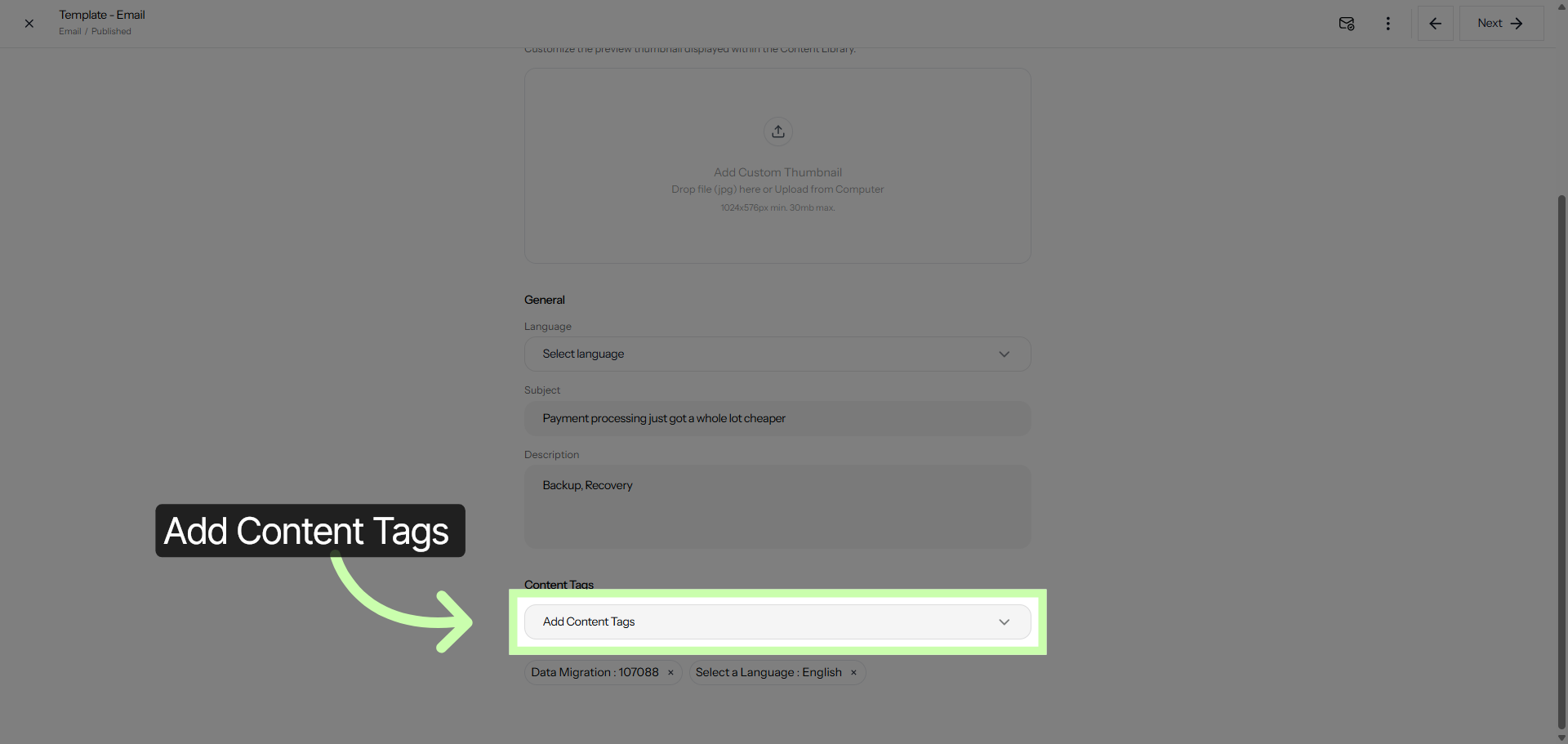 Open Content Tags Section