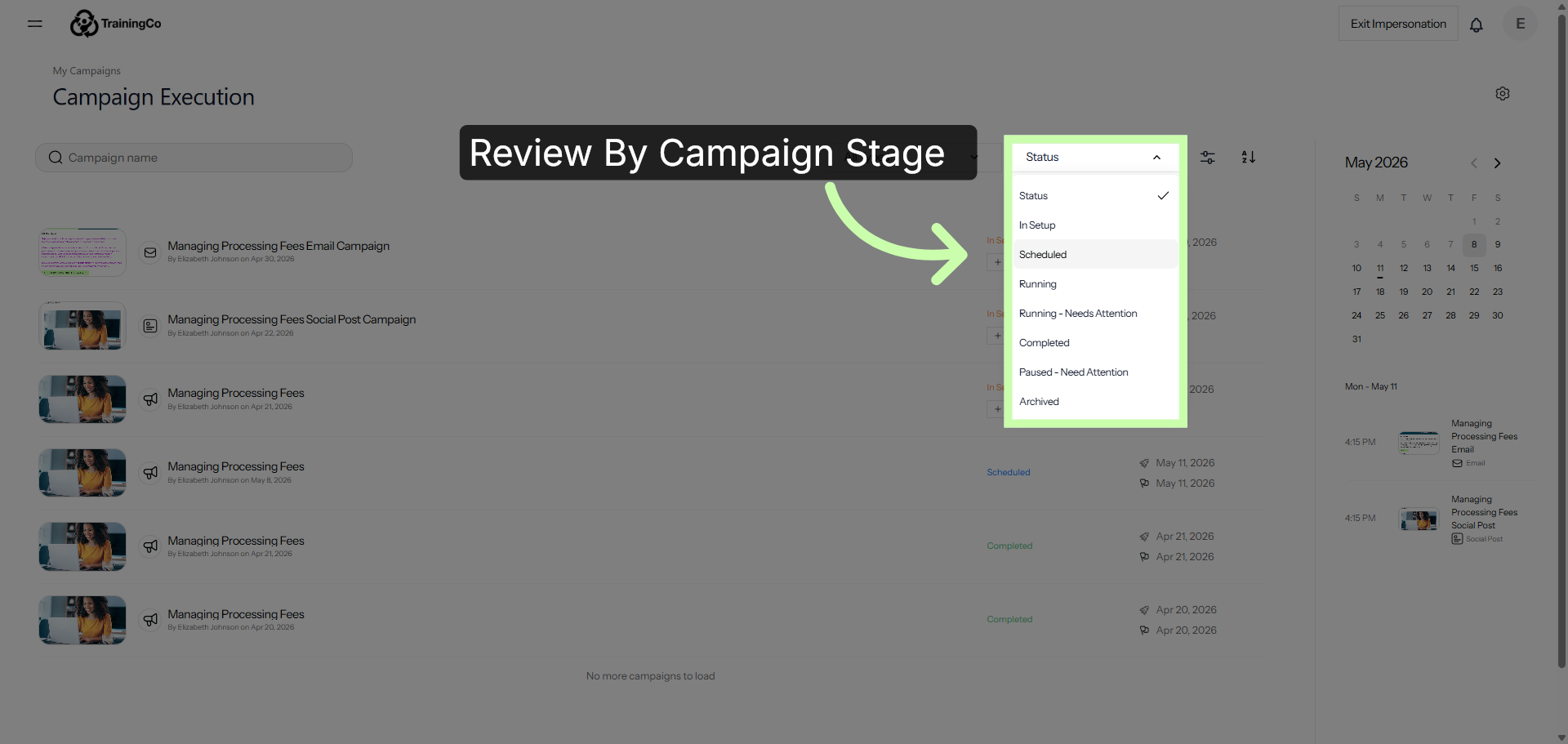 Filter Scheduled Campaigns