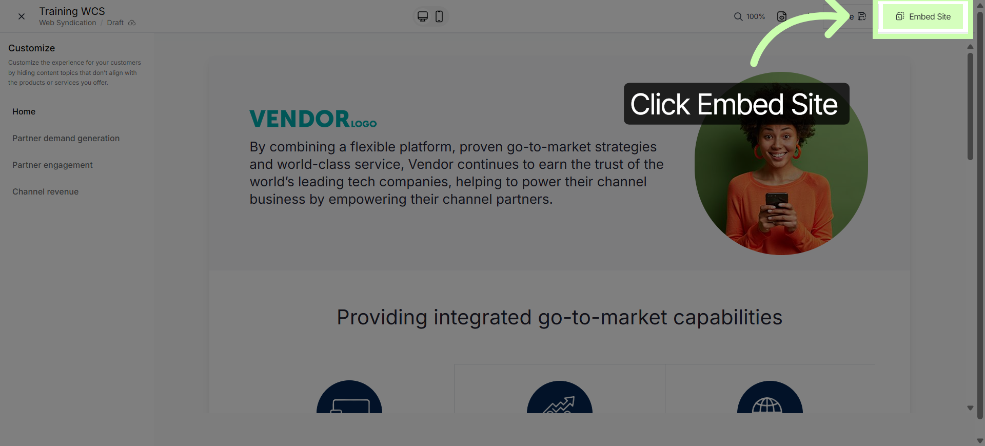 Select Embed Site Option