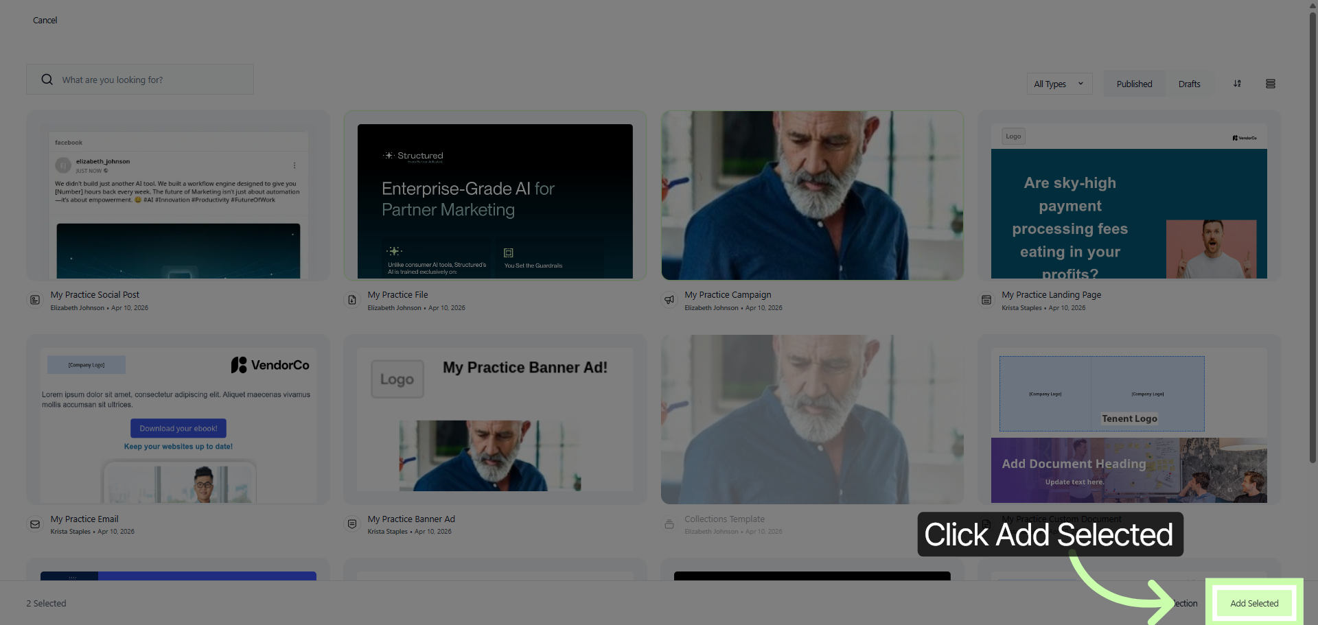 Add Selected Content