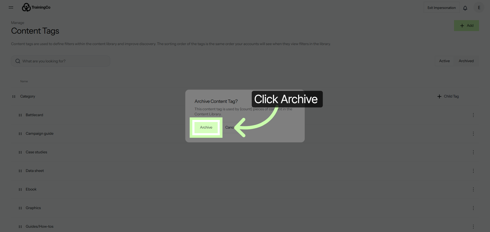 Confirm Archiving Action