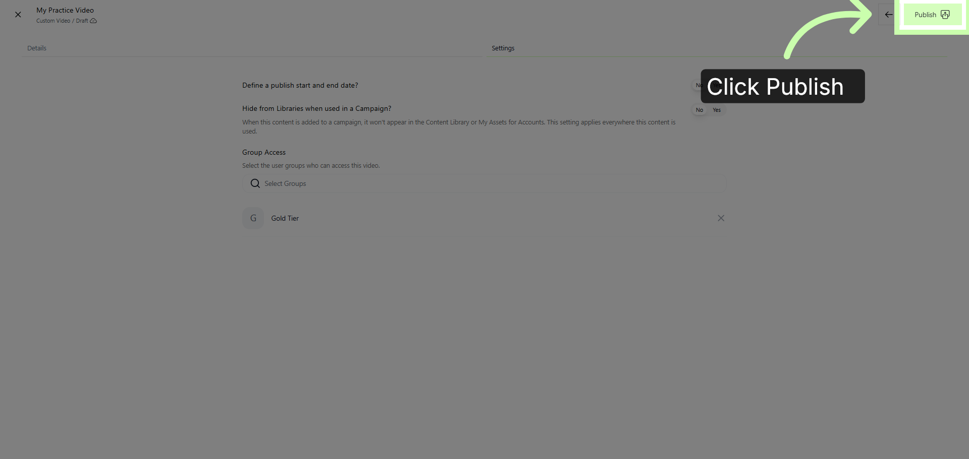 Publish Custom Video