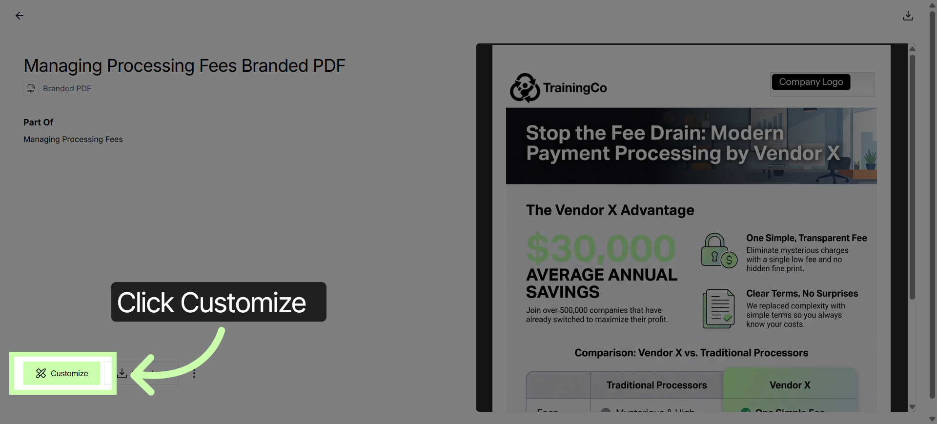 Open PDF Customization Panel