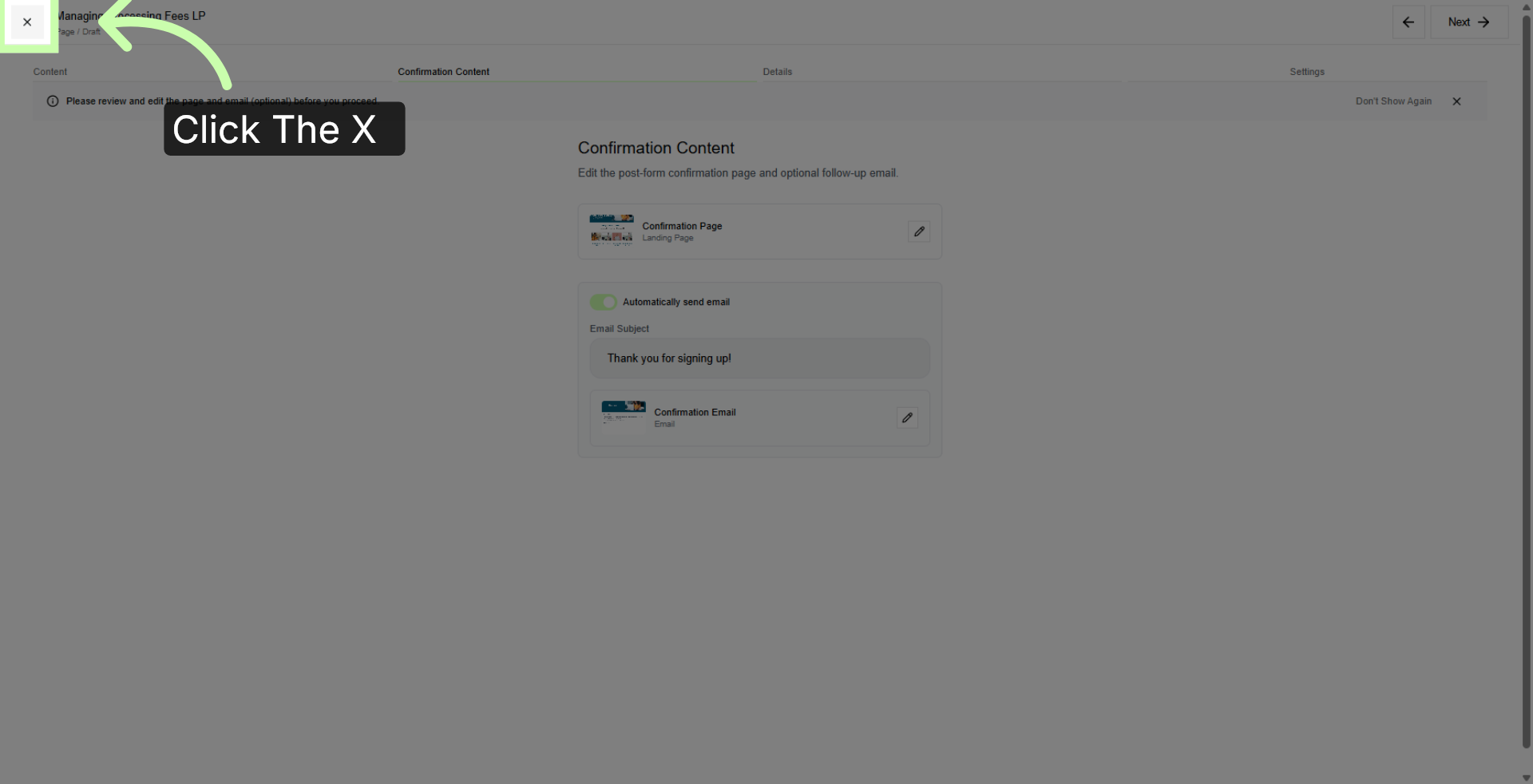 Finalize Confirmation Edits