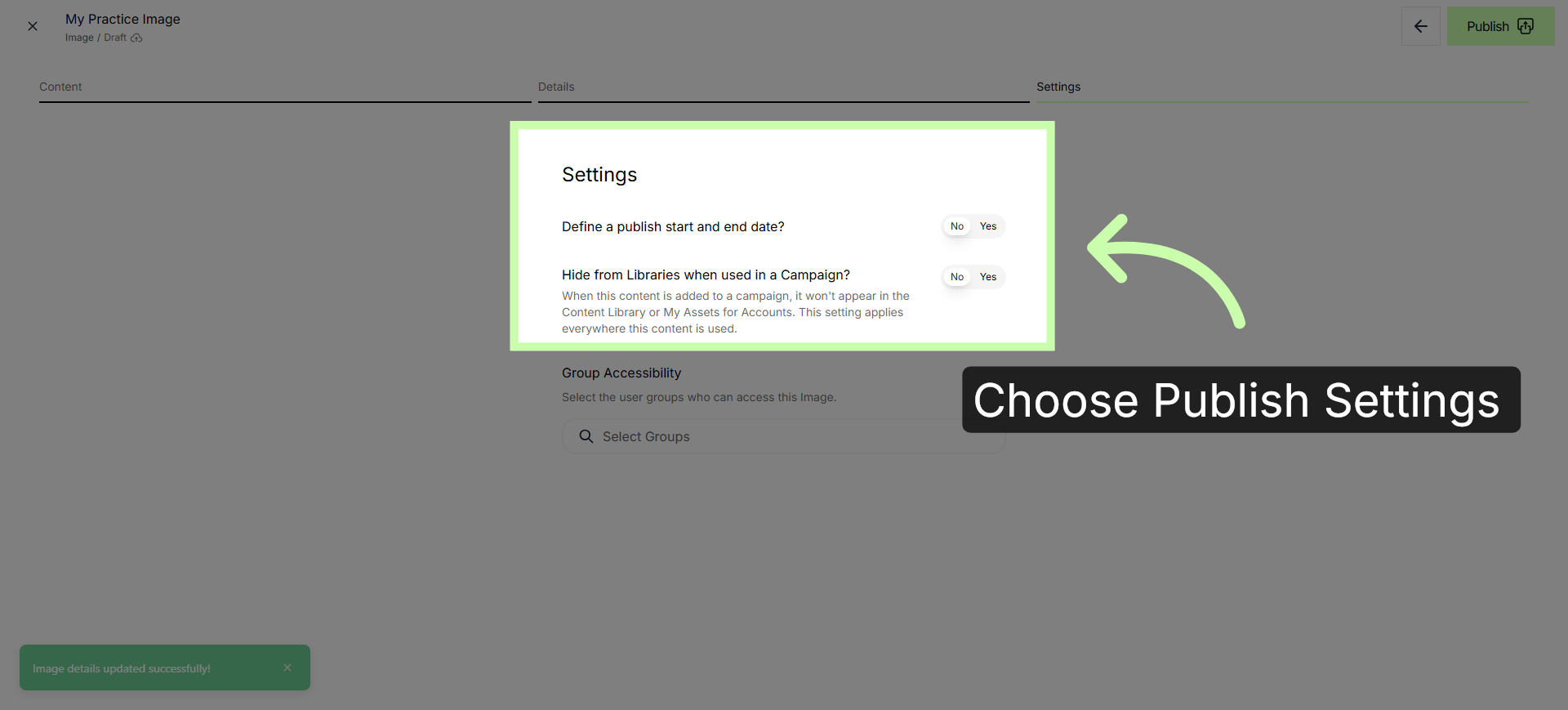 Open Publishing Settings