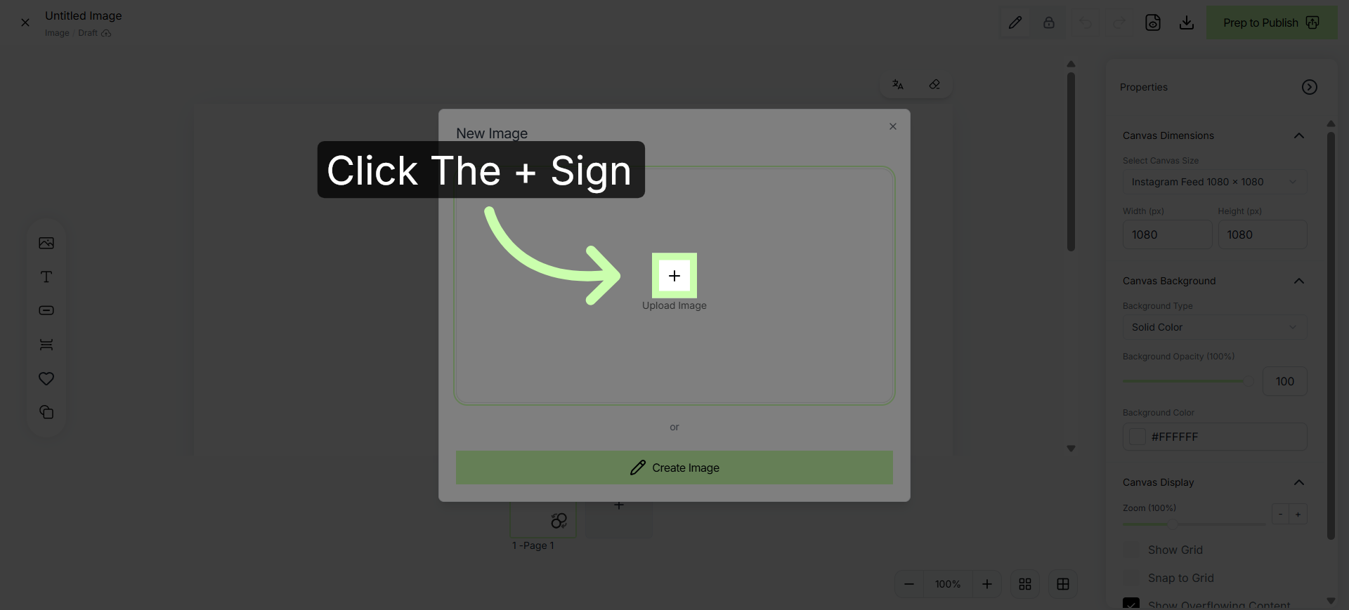 Click the + sign to add an image