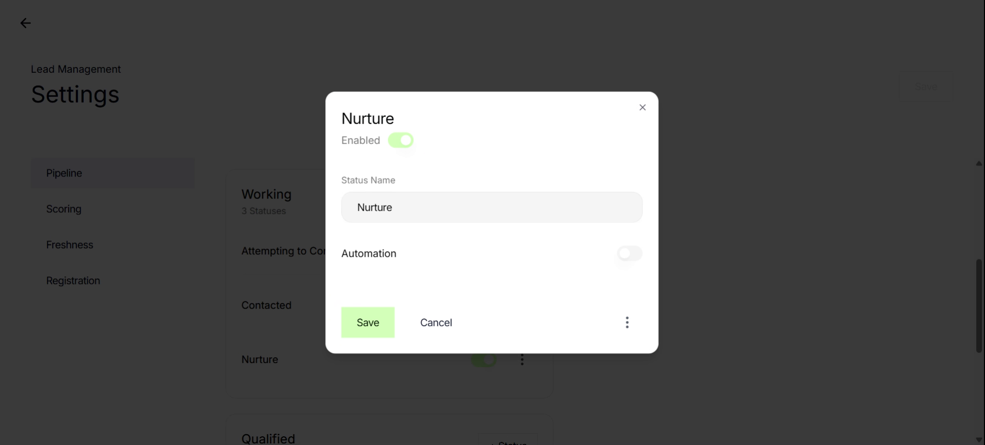 Rename Status to Long-Term Nurture