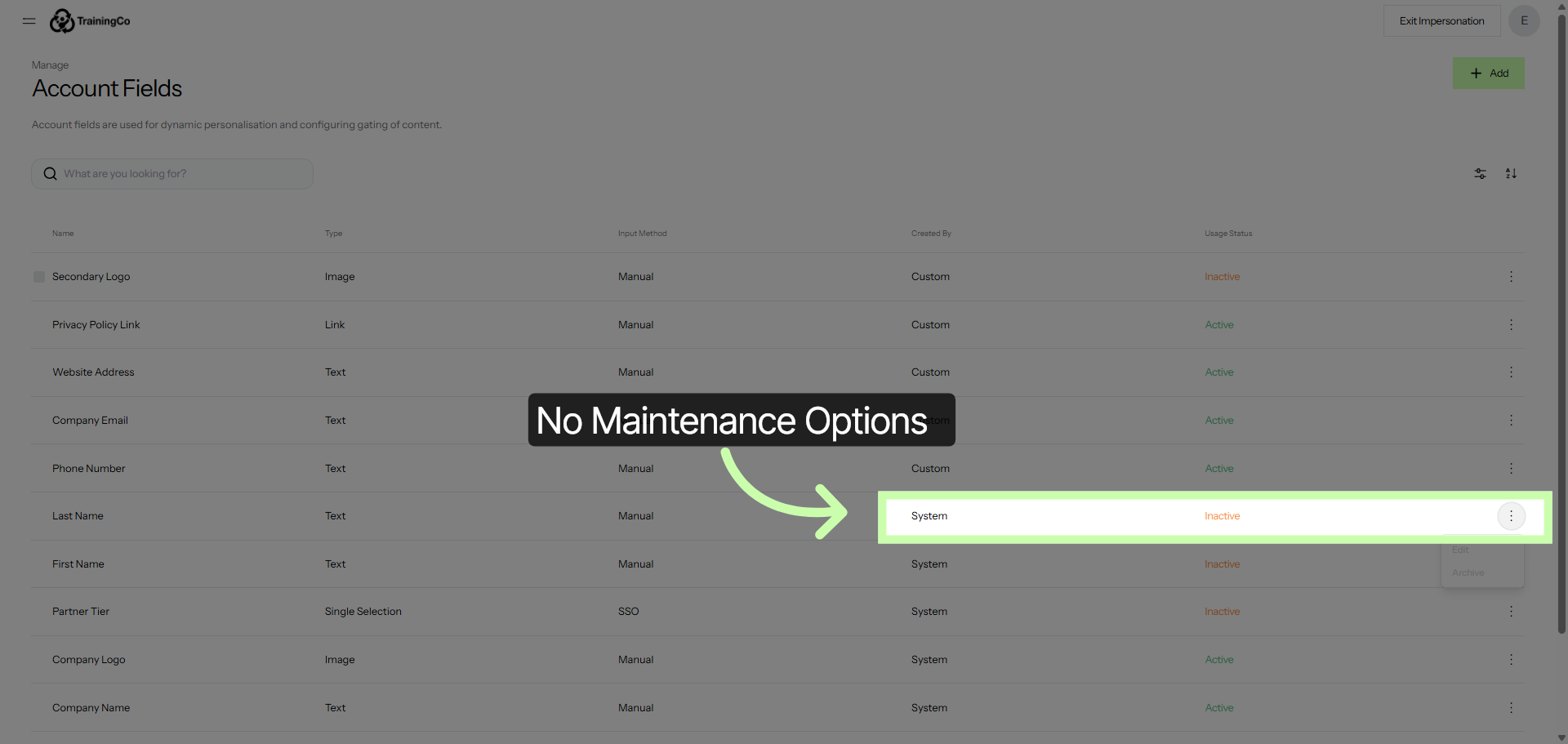 Advance Within Account Fields Settings
