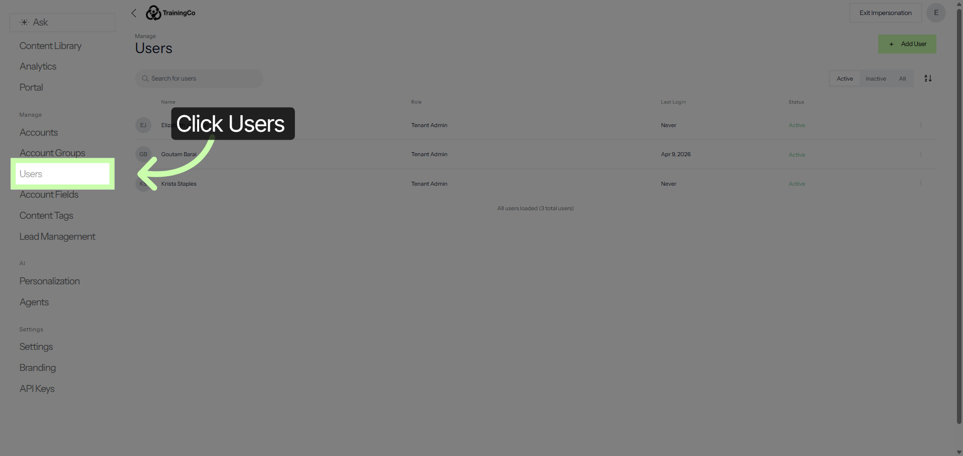 Access Users Section
