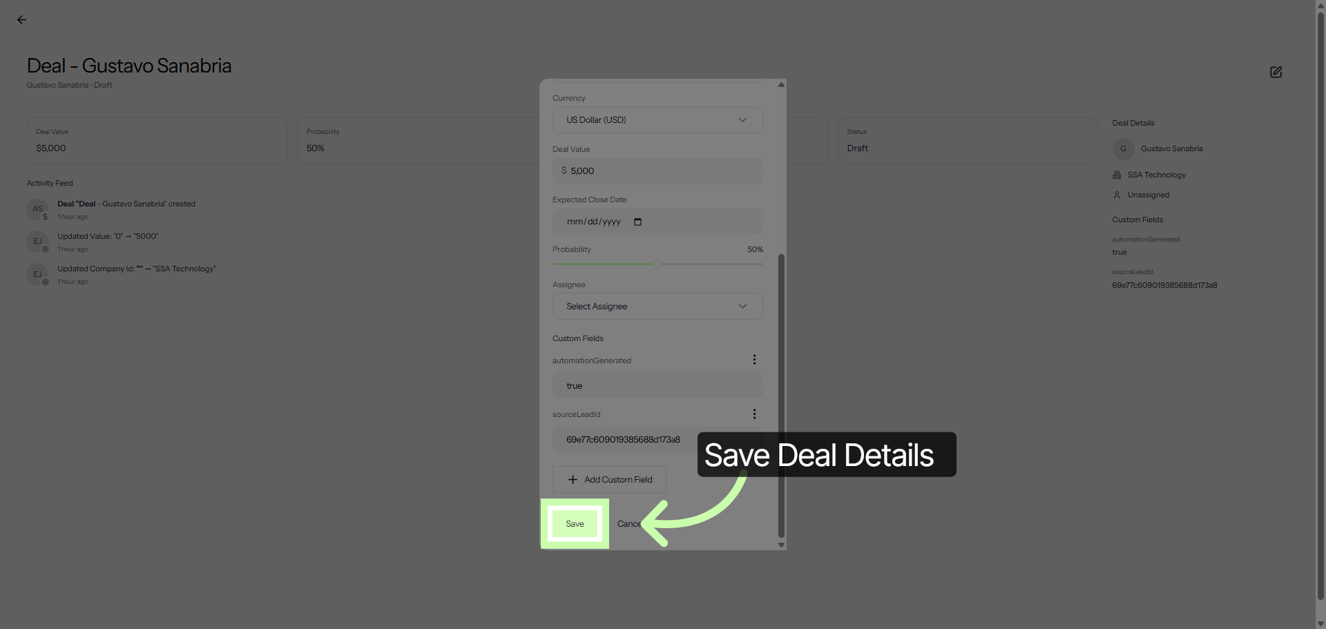 Save Deal Changes