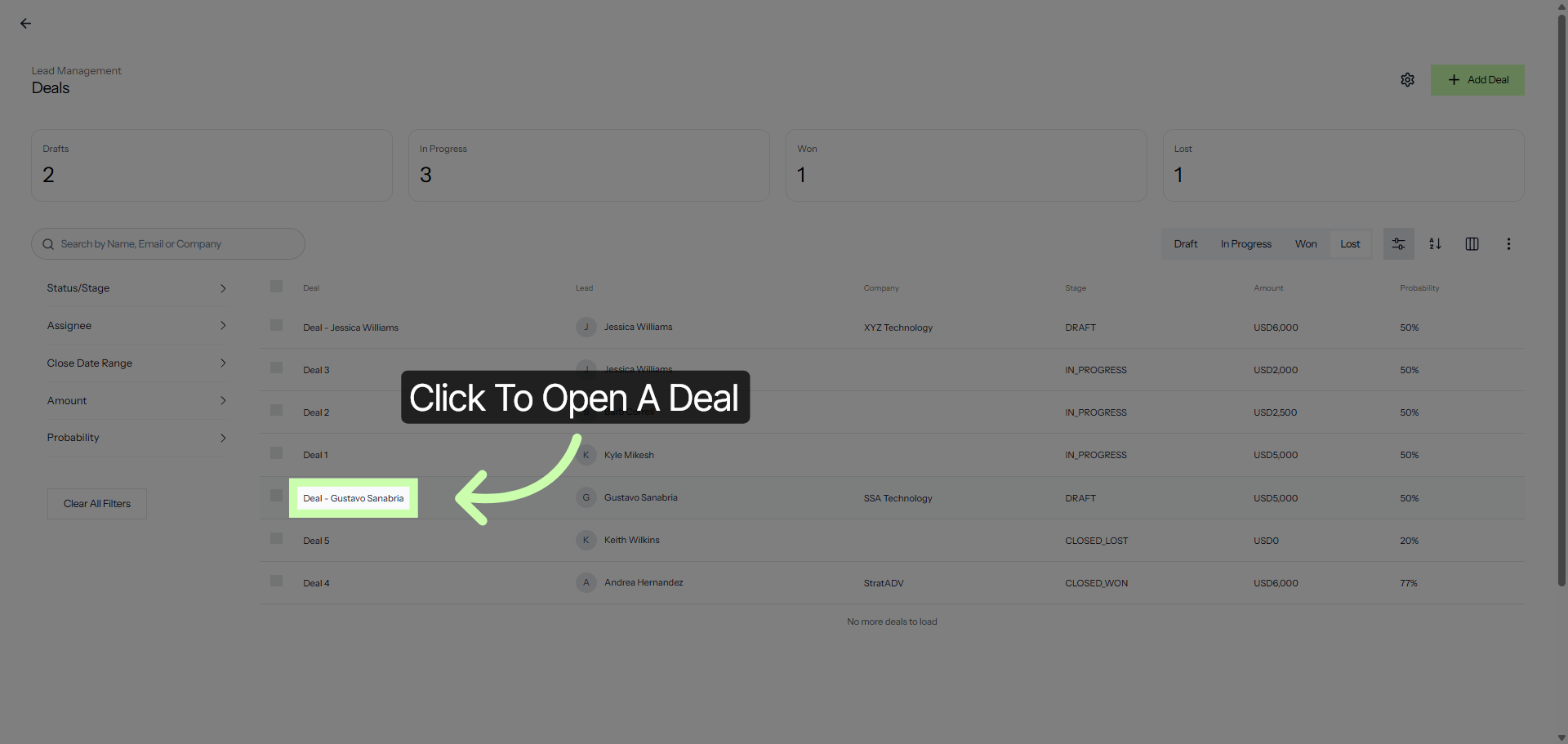 Select Specific Deal