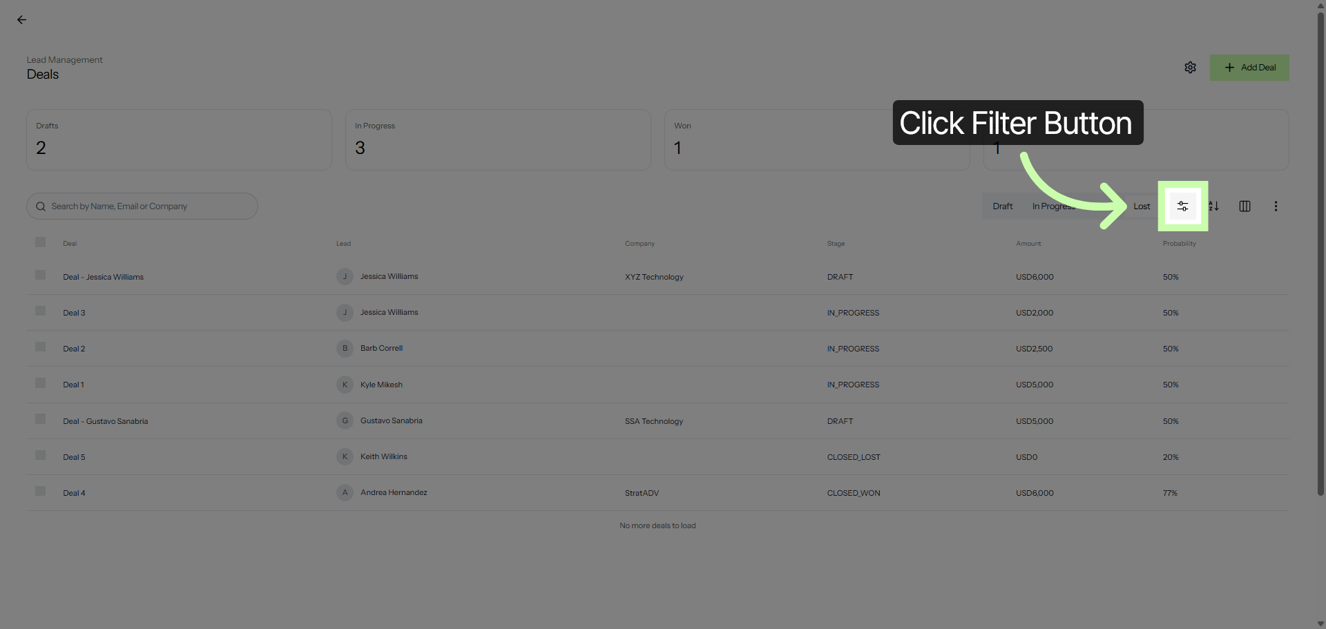 Open Deal Filters