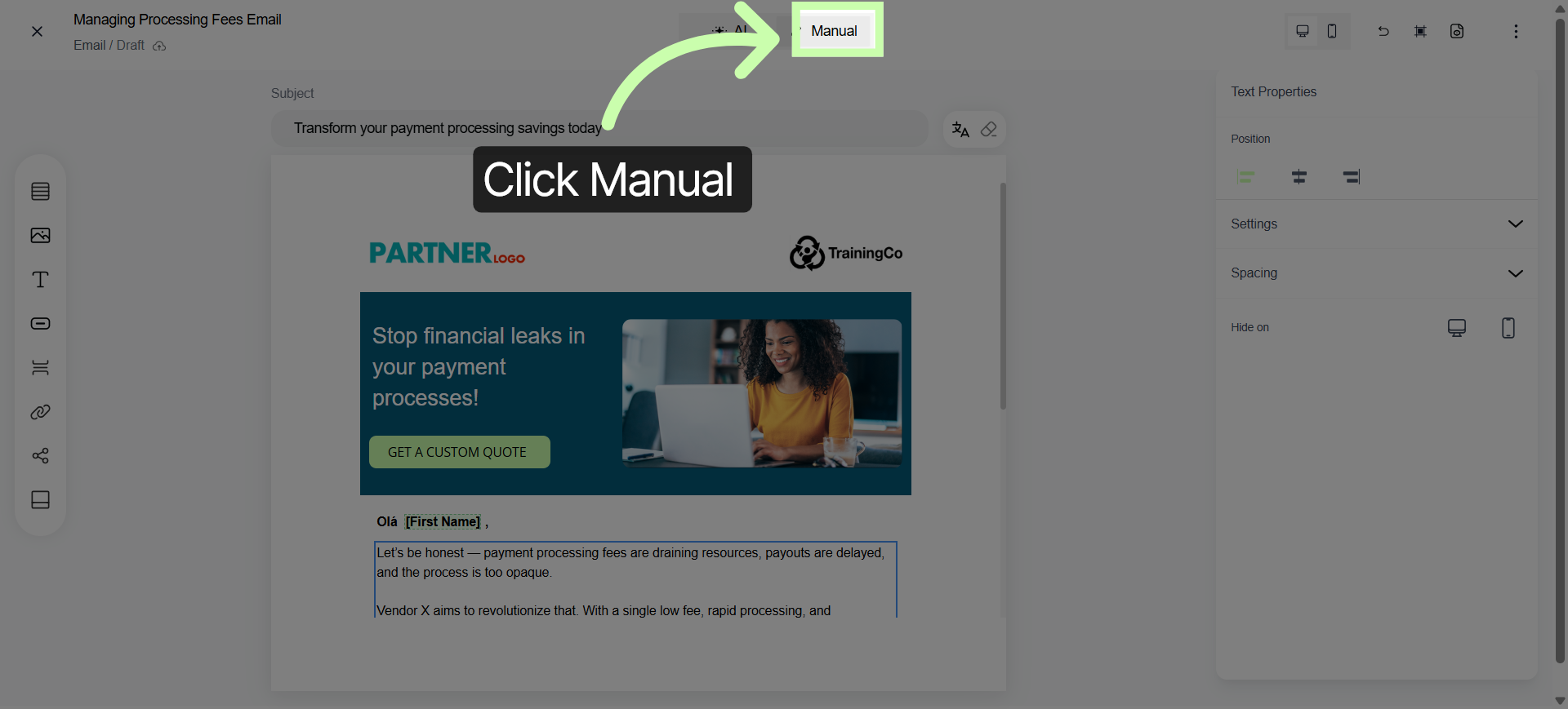 Select Manual Editing Mode