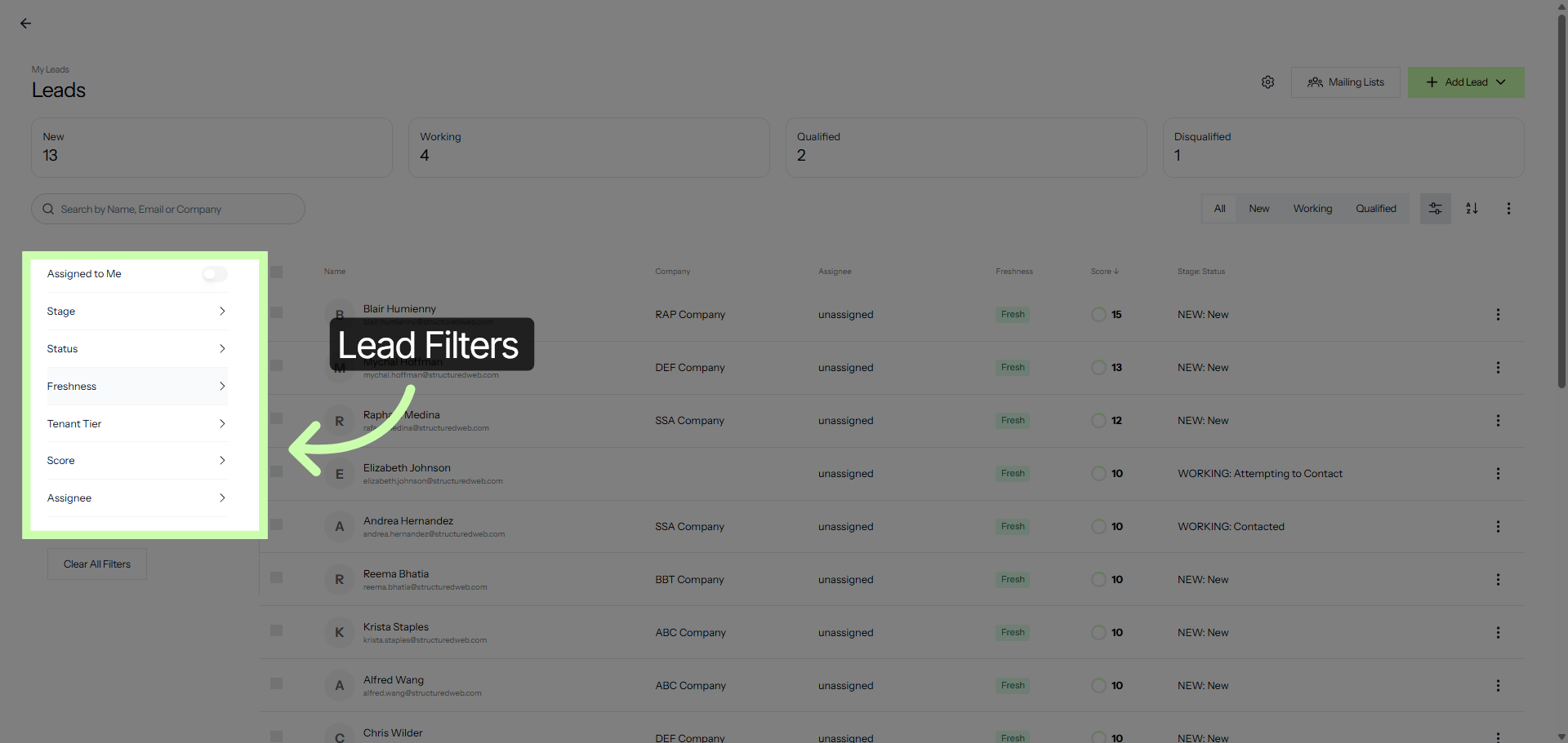 Access Filter Options