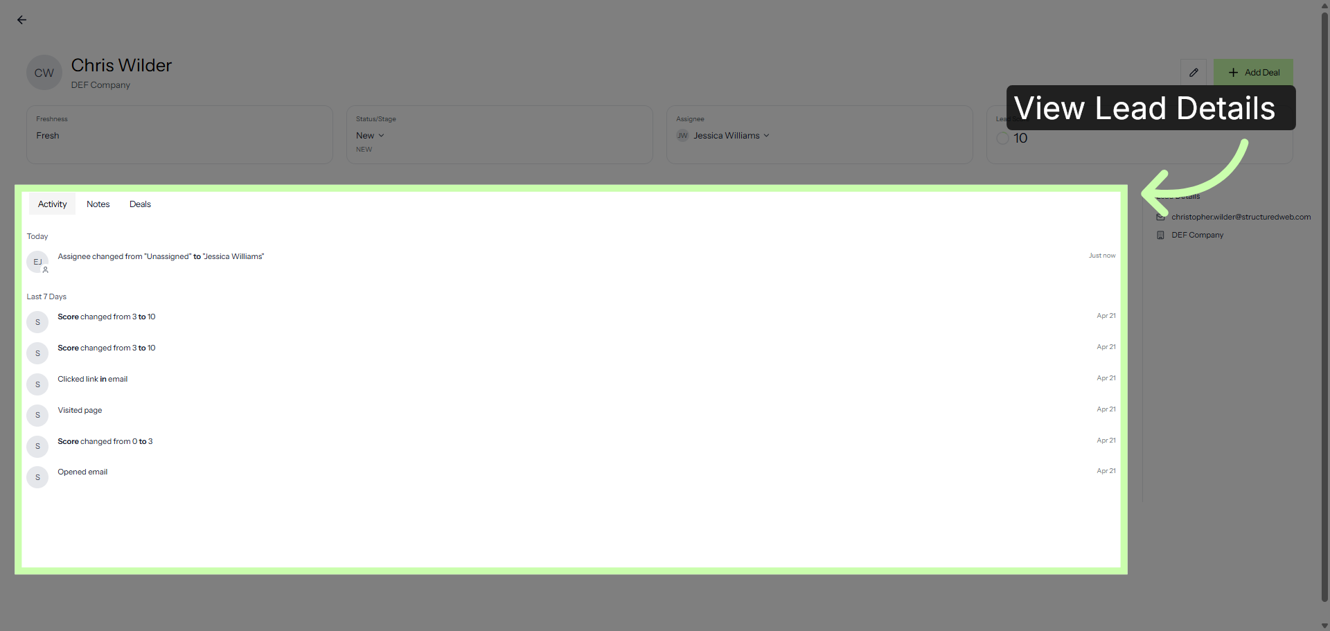 View a Timeline of activity