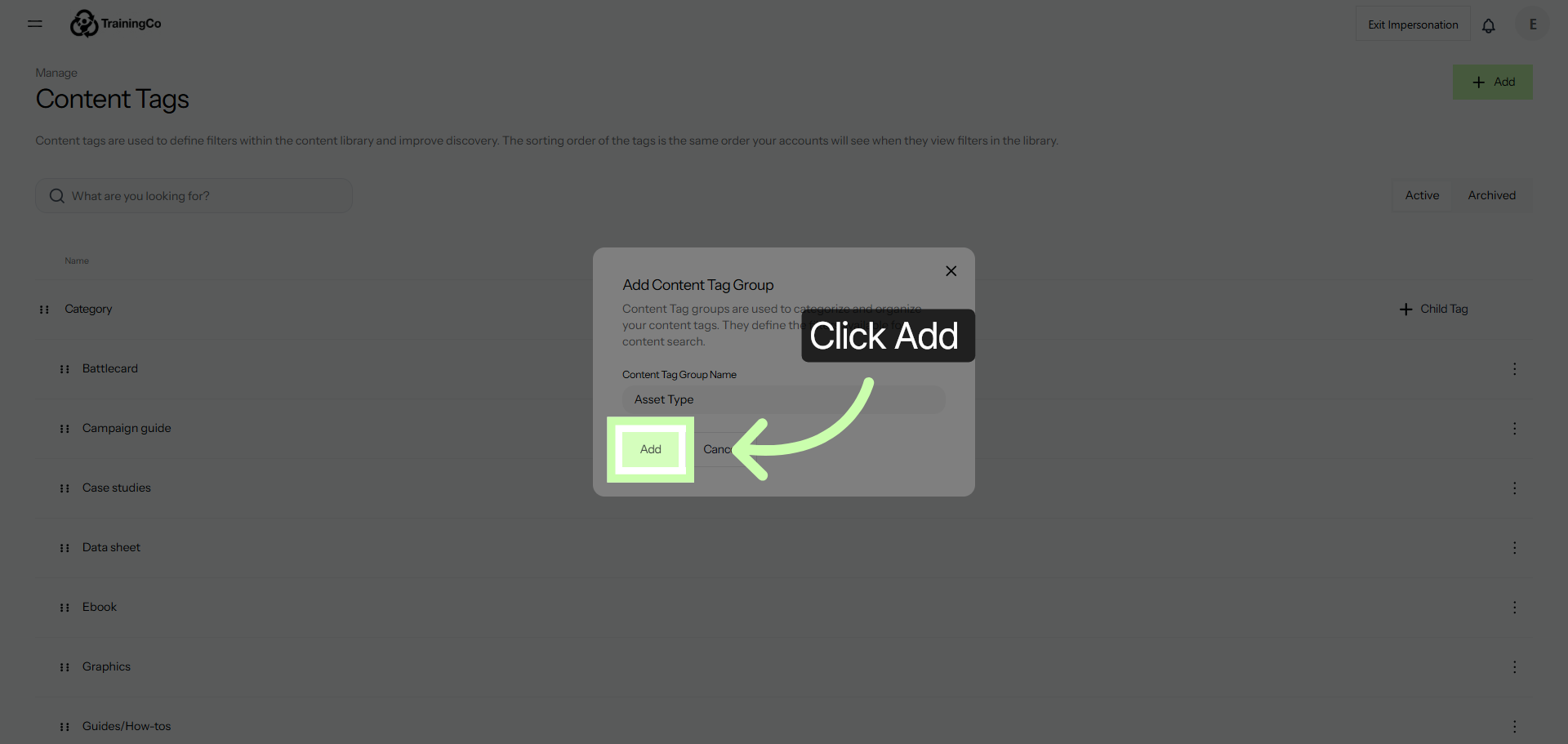 Confirm Tag Group Addition