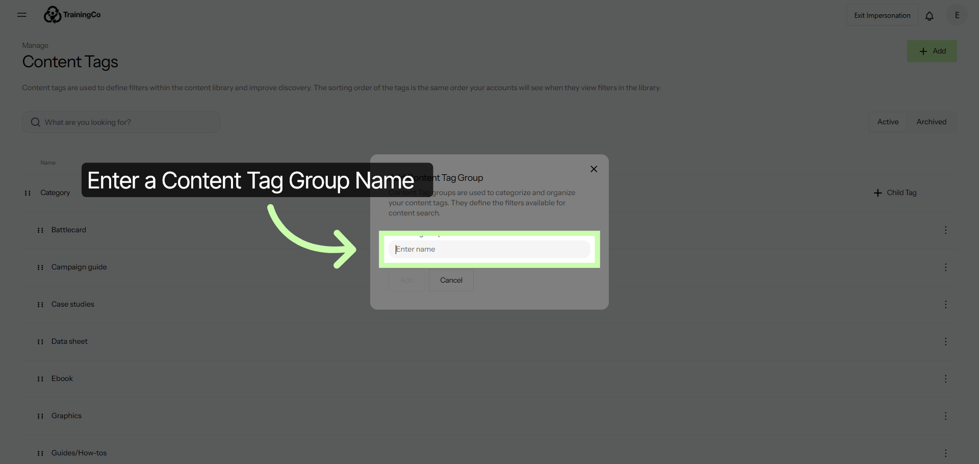 Select Tag Group Name Field
