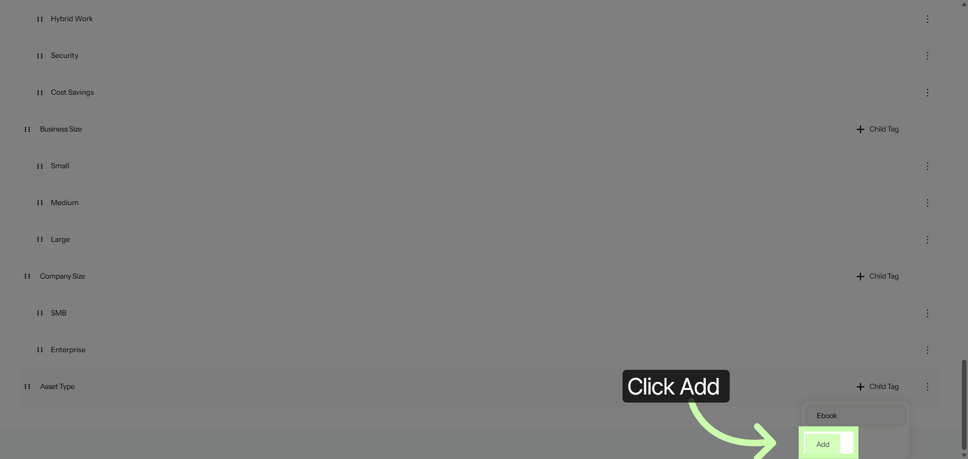 Add Child Tag
